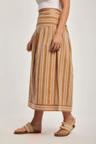 داليدرس تنورة نسائية مخططة ميدي أصفر بني