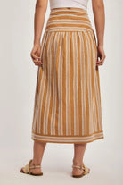 داليدرس تنورة نسائية مخططة ميدي أصفر بني