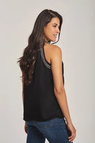 داليدرس بلوزة نسائية بدون أكمام مطرزة أسود