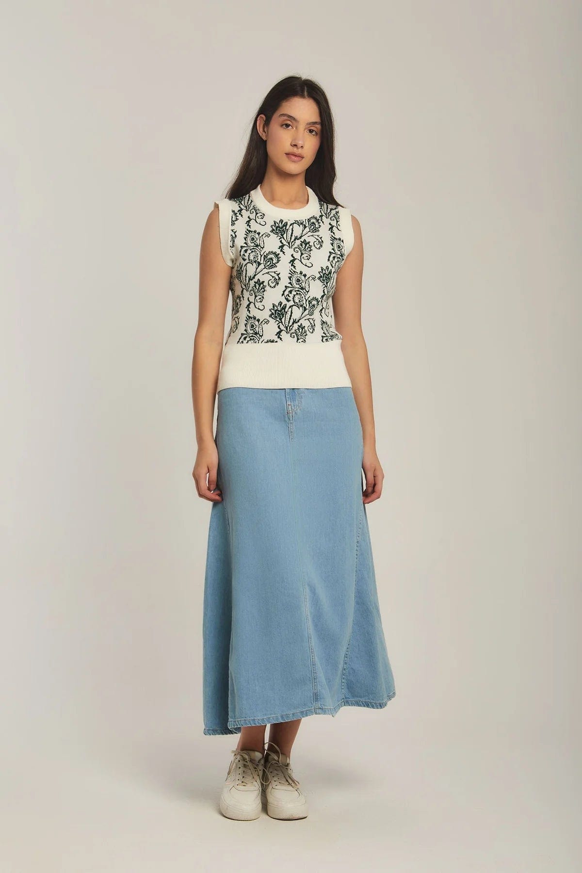 داليدرس فيست نسائي منسوج بطبعة جاكار أخضر