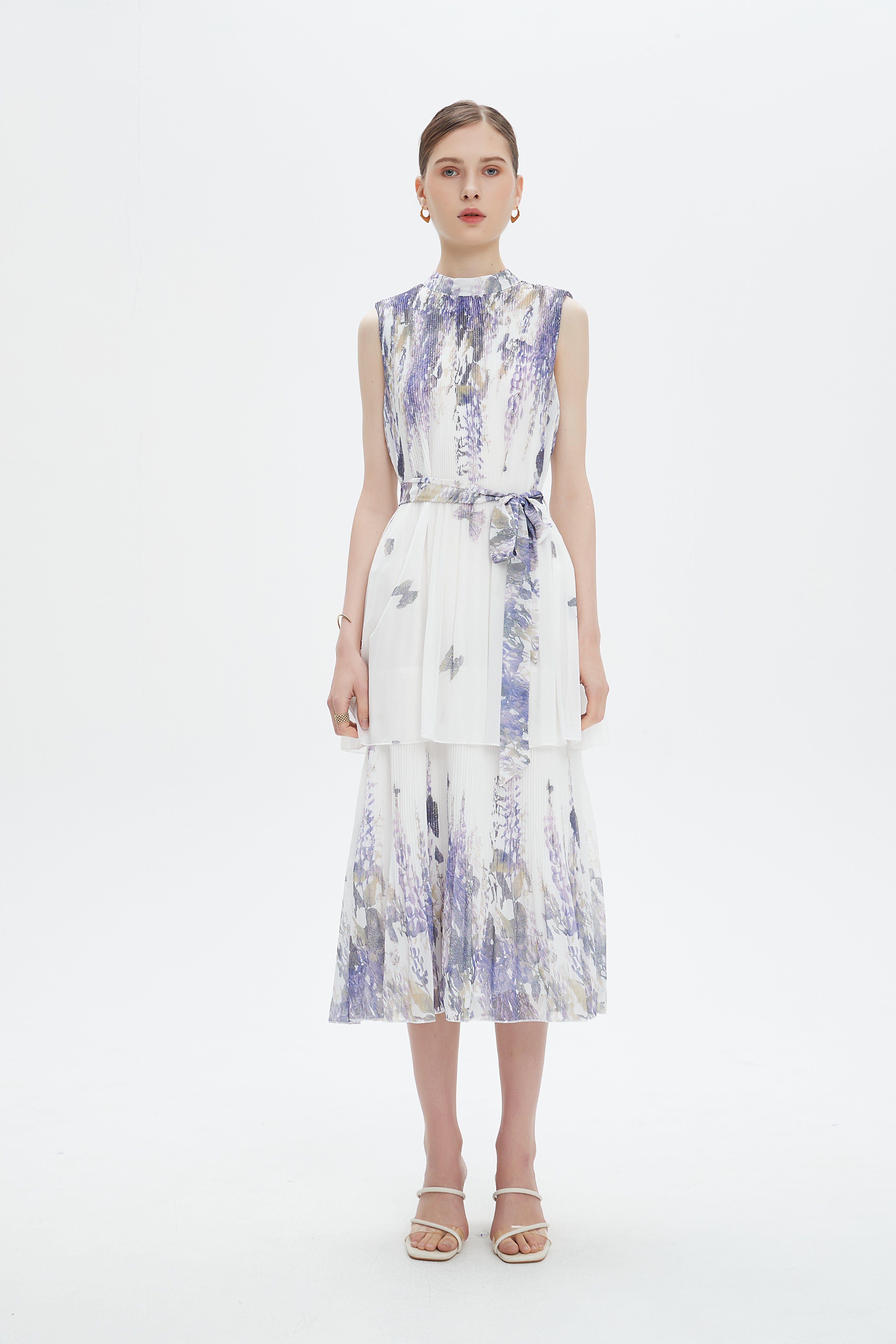 نتشي فستان ميدي مخمل ناعم طبقات