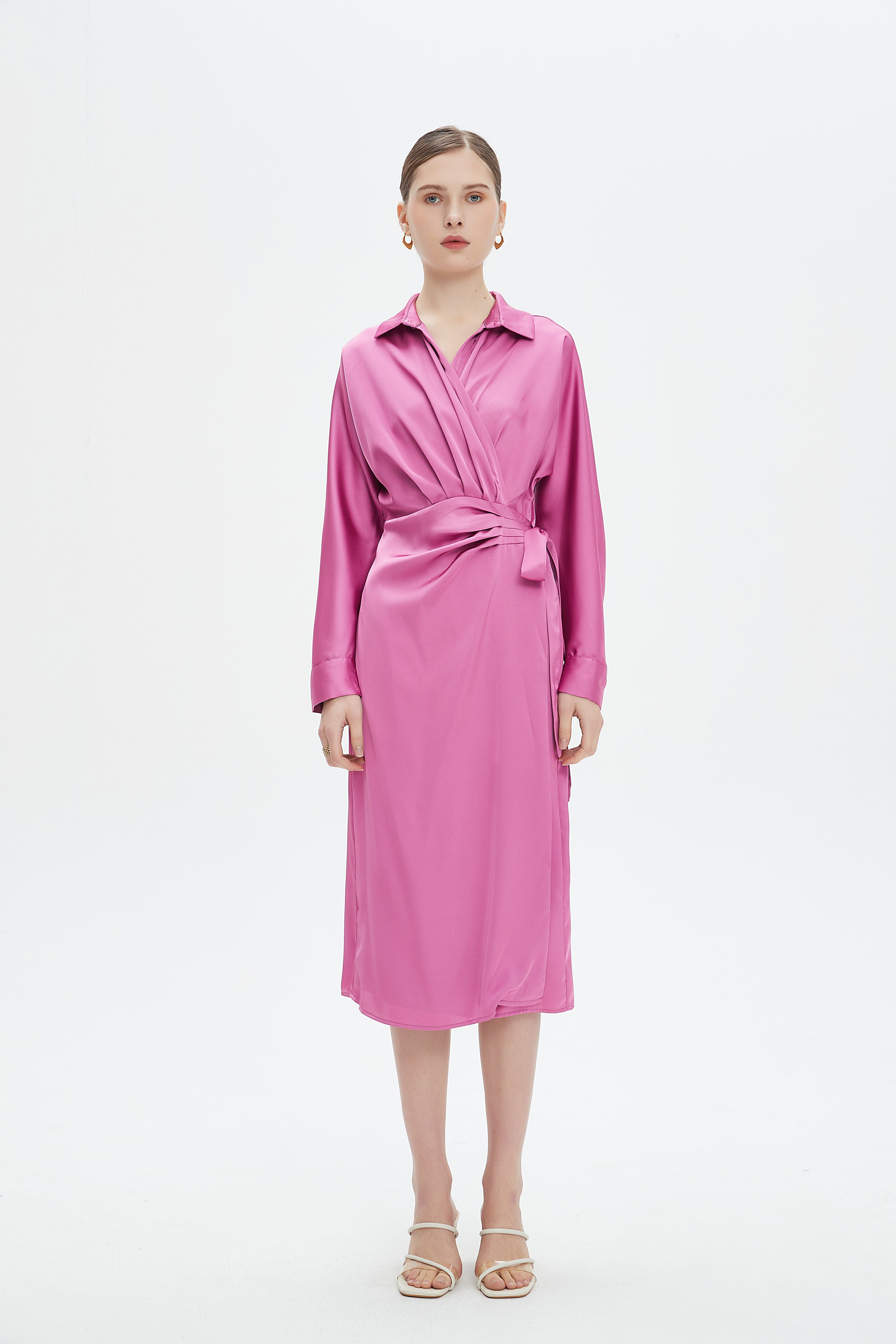 نتشي فستان ميدي بأكمام طويلة ملفوف نسائي