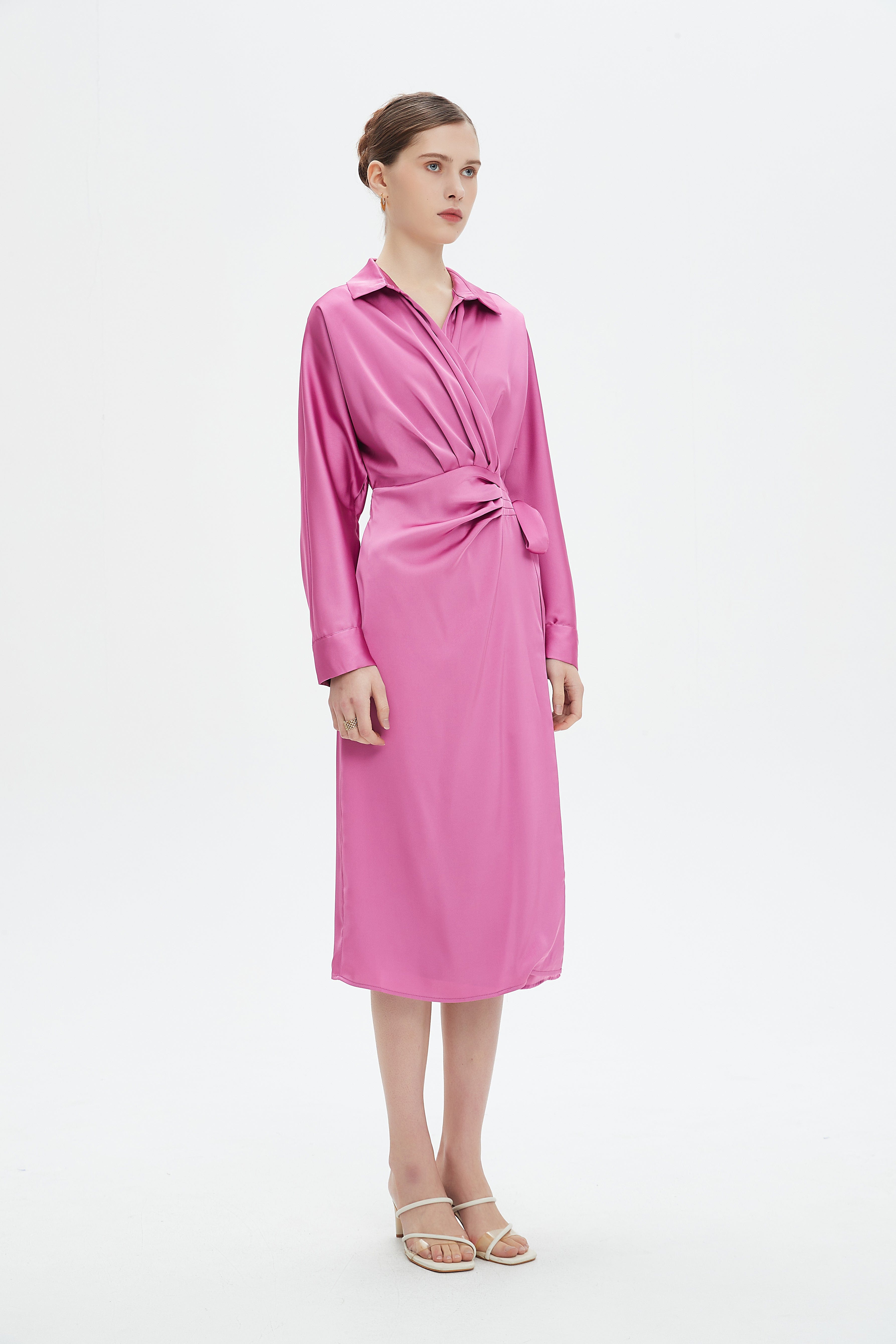 نتشي فستان ميدي بأكمام طويلة ملفوف نسائي