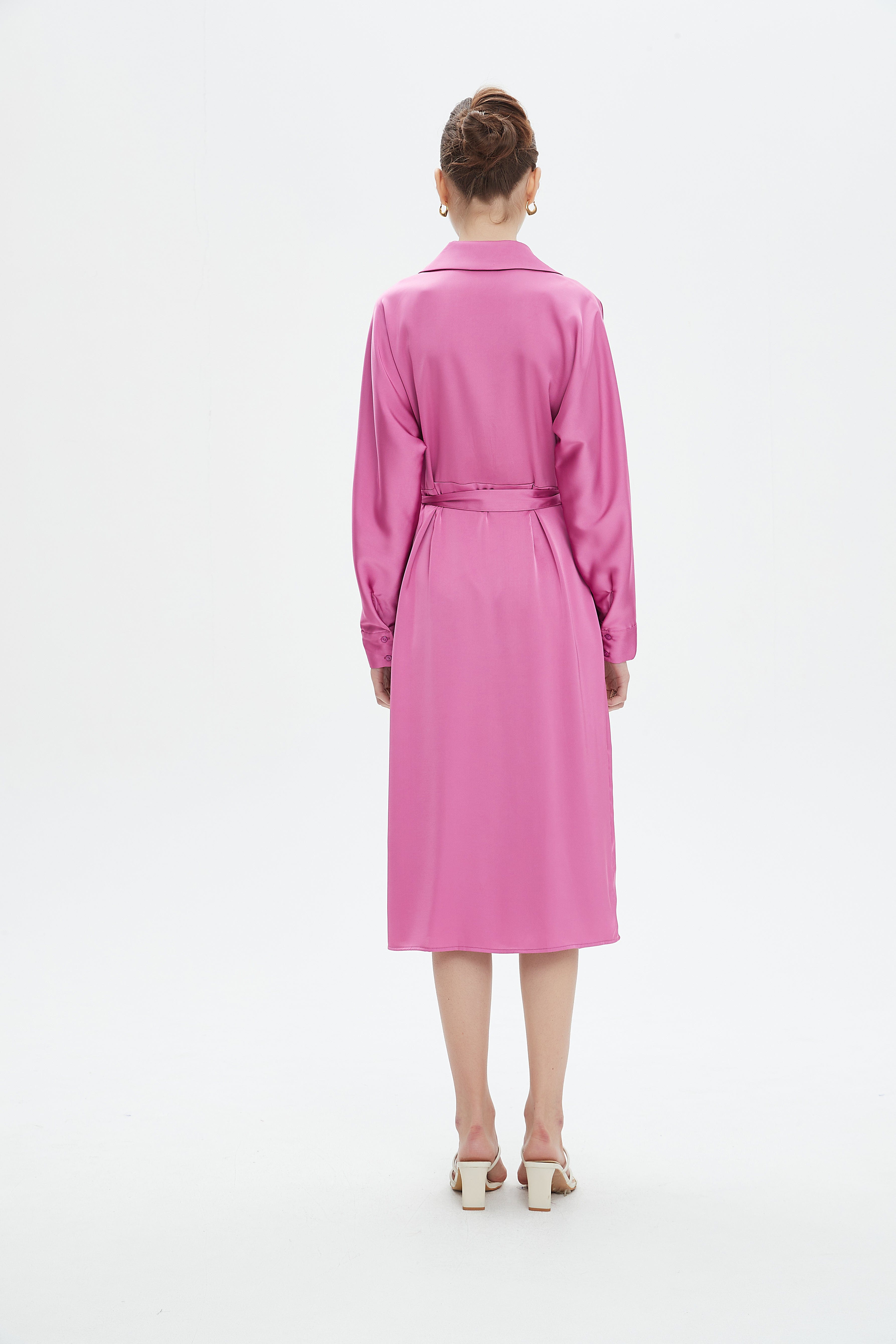 نتشي فستان ميدي بأكمام طويلة ملفوف نسائي