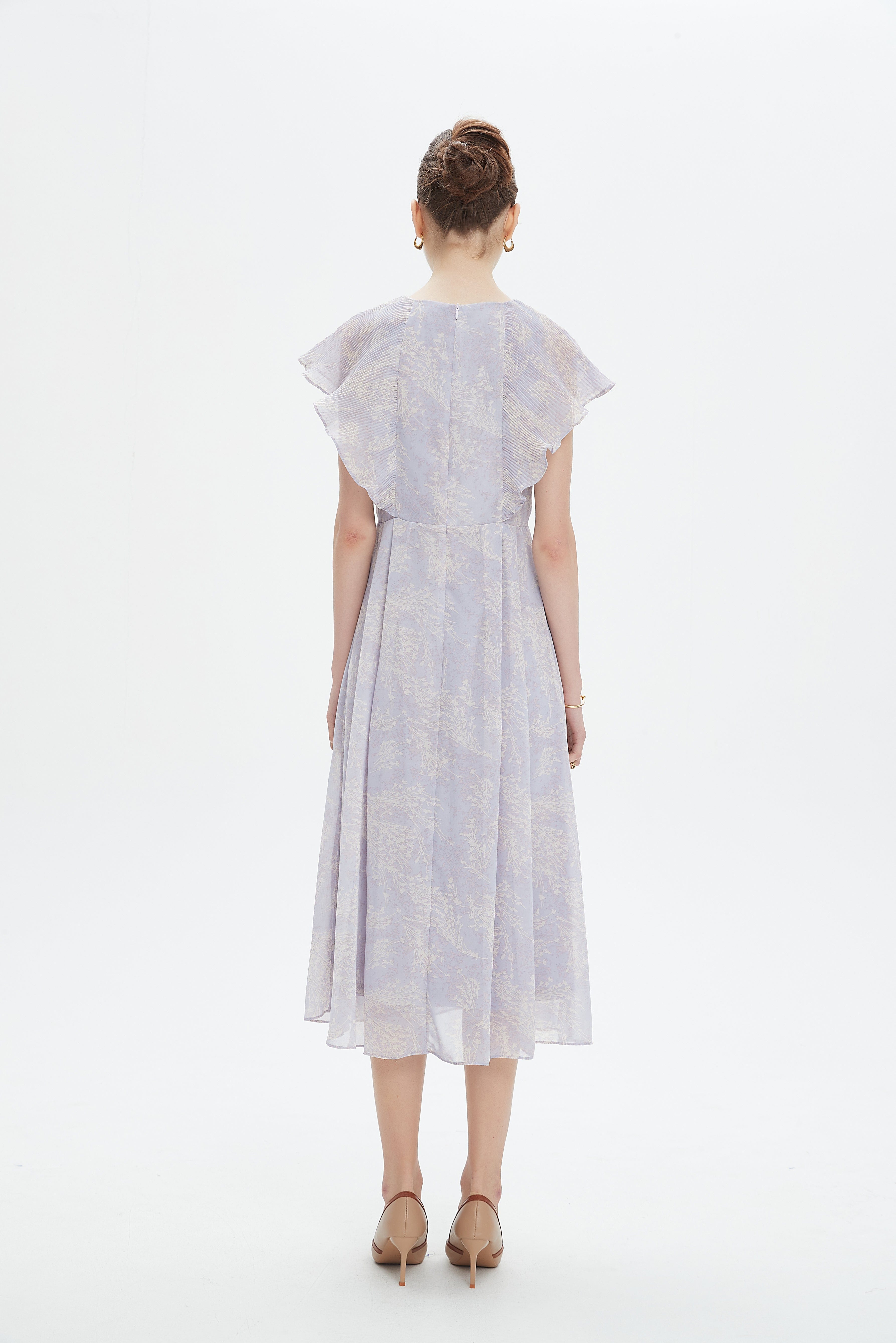 نتشي فستان ميدي بدون أكمام وبفتحة سبعة مشجر نسائي