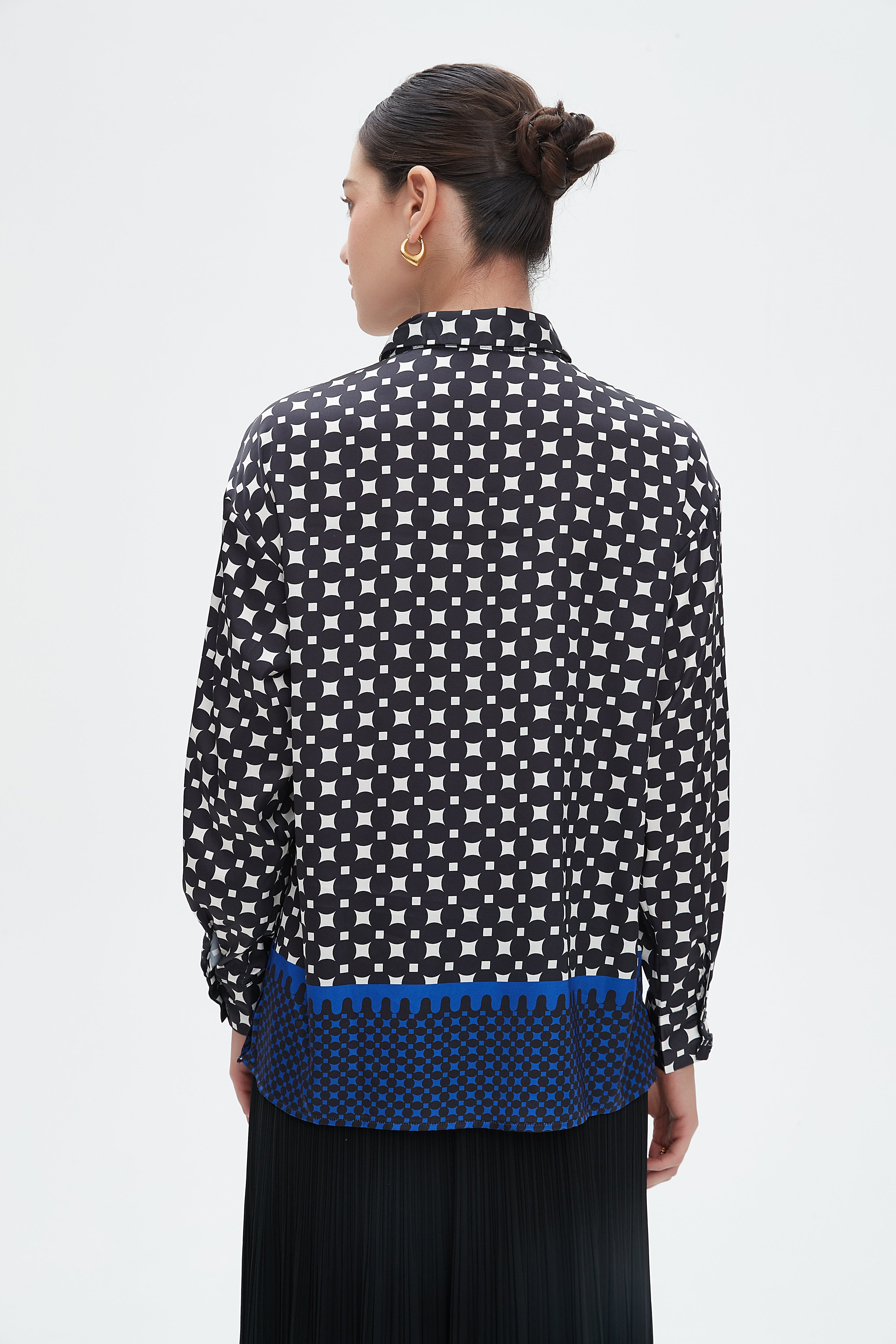 نتشي قميص بأكمام طويلة بأزرار أمامية نسائي