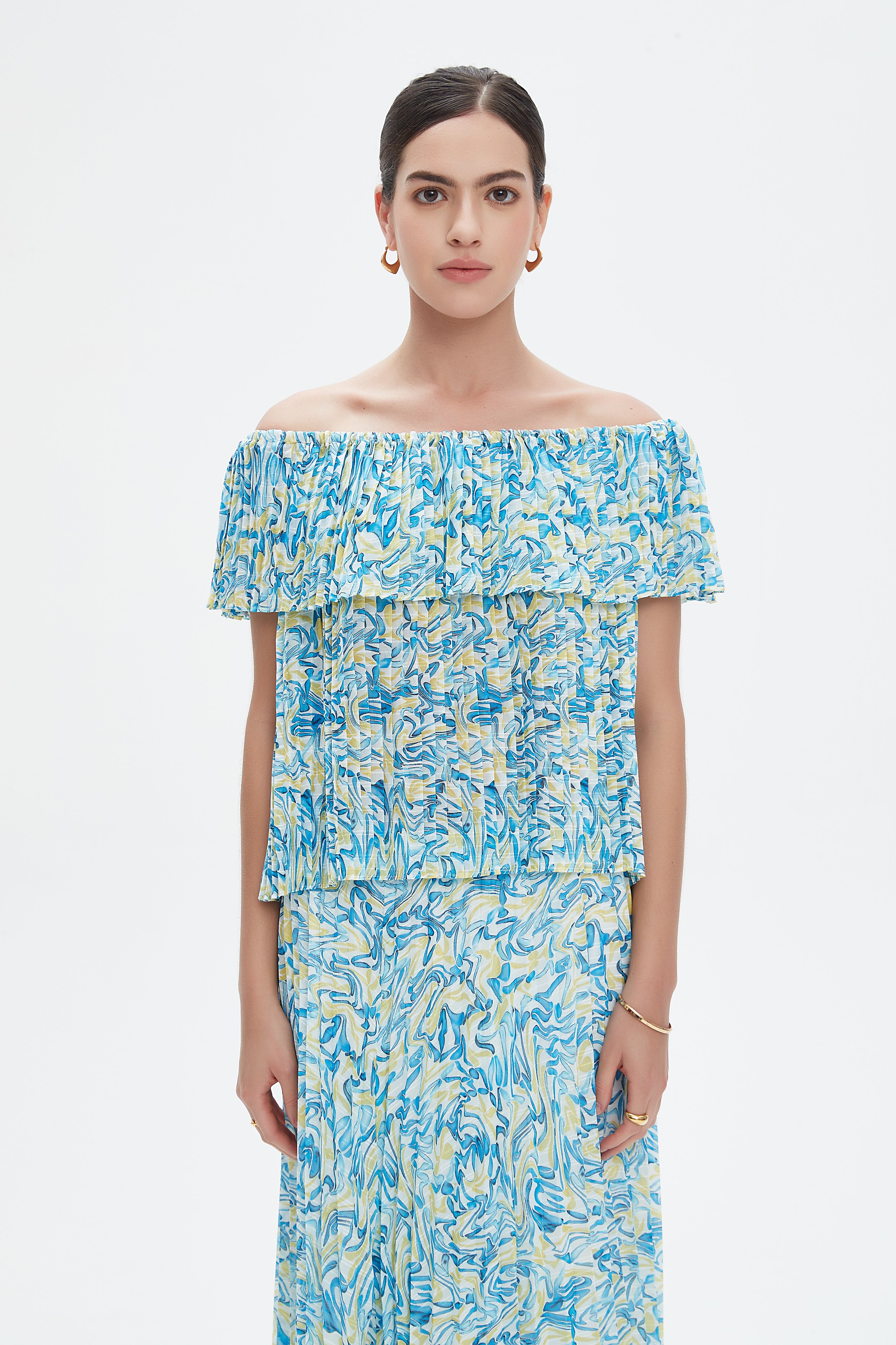 نتشي بلوزة بأكمام قصيرة منقوشة نسائي