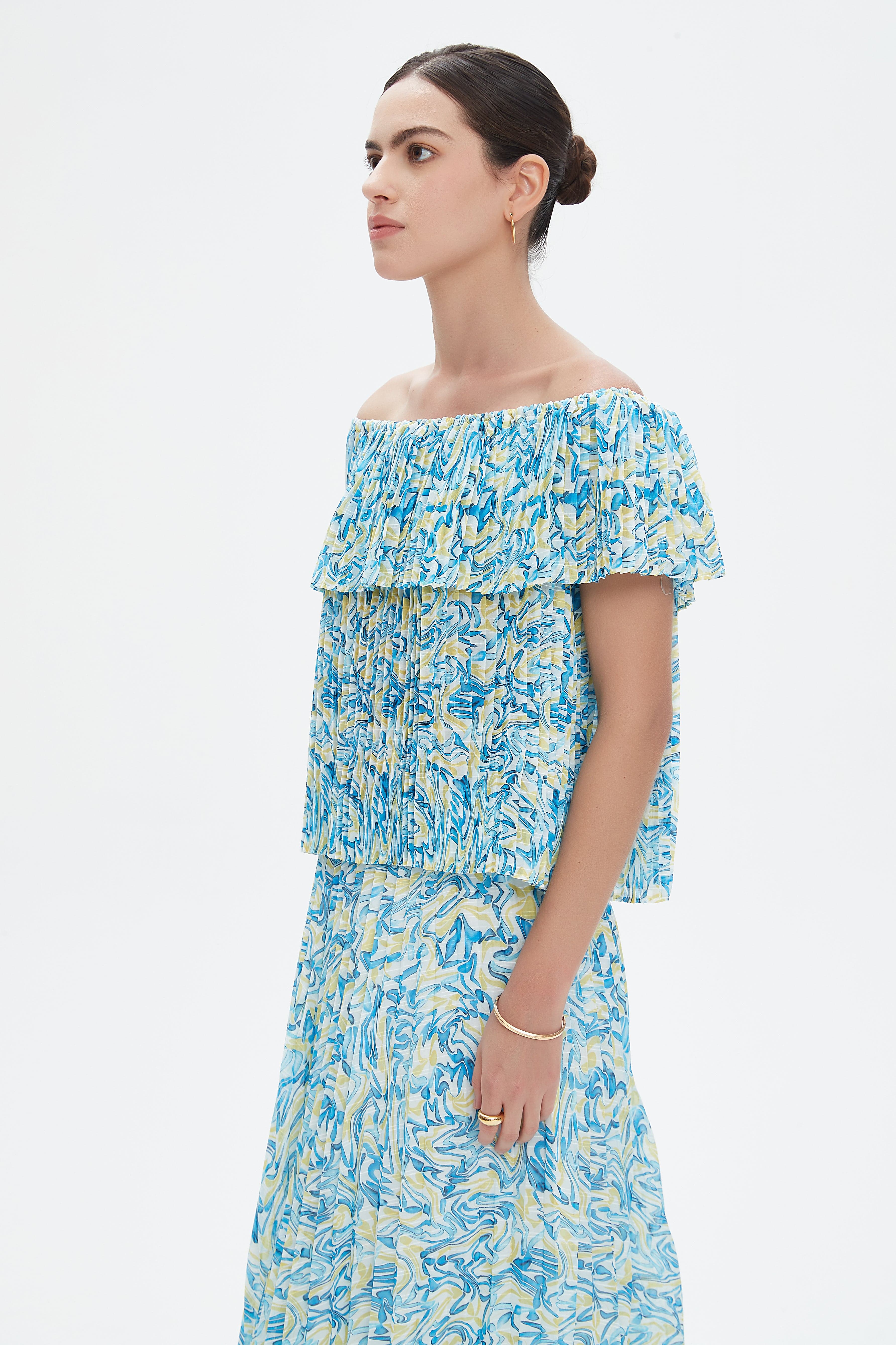 نتشي بلوزة بأكمام قصيرة منقوشة نسائي