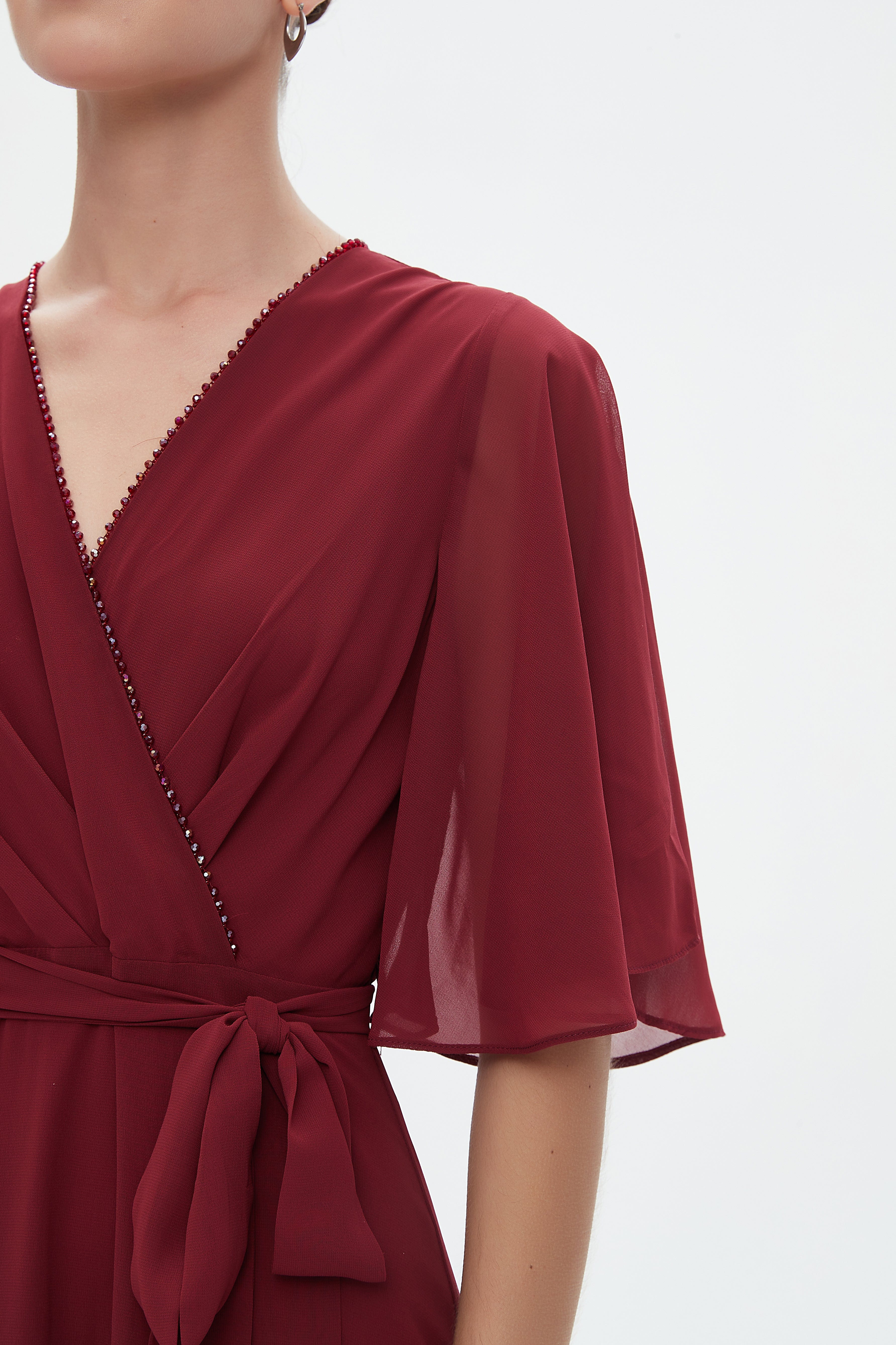 نتشي فستان ماكسي بأكمام فراشة سادة بكسرات نسائي