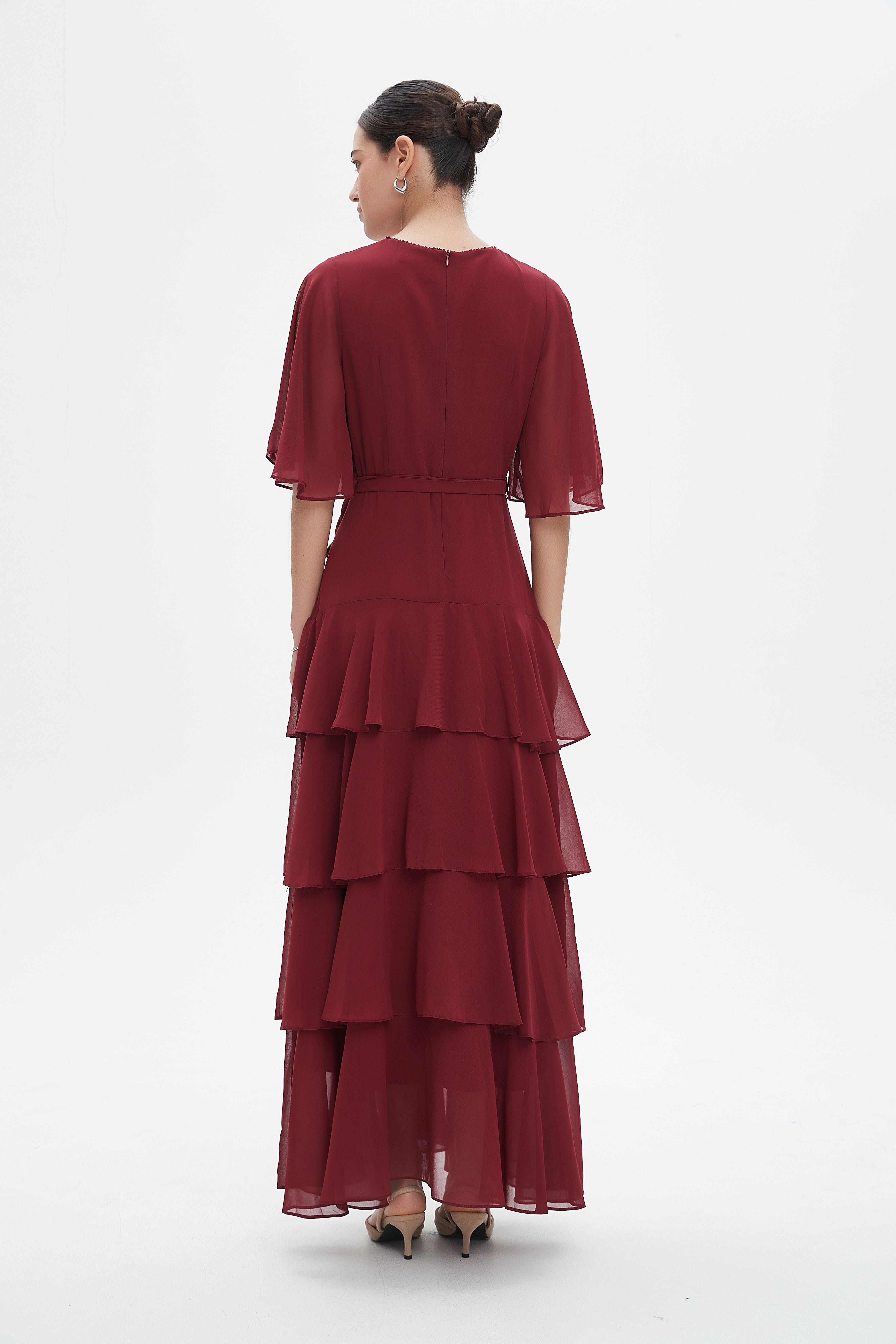 نتشي فستان ماكسي بأكمام فراشة سادة بكسرات نسائي