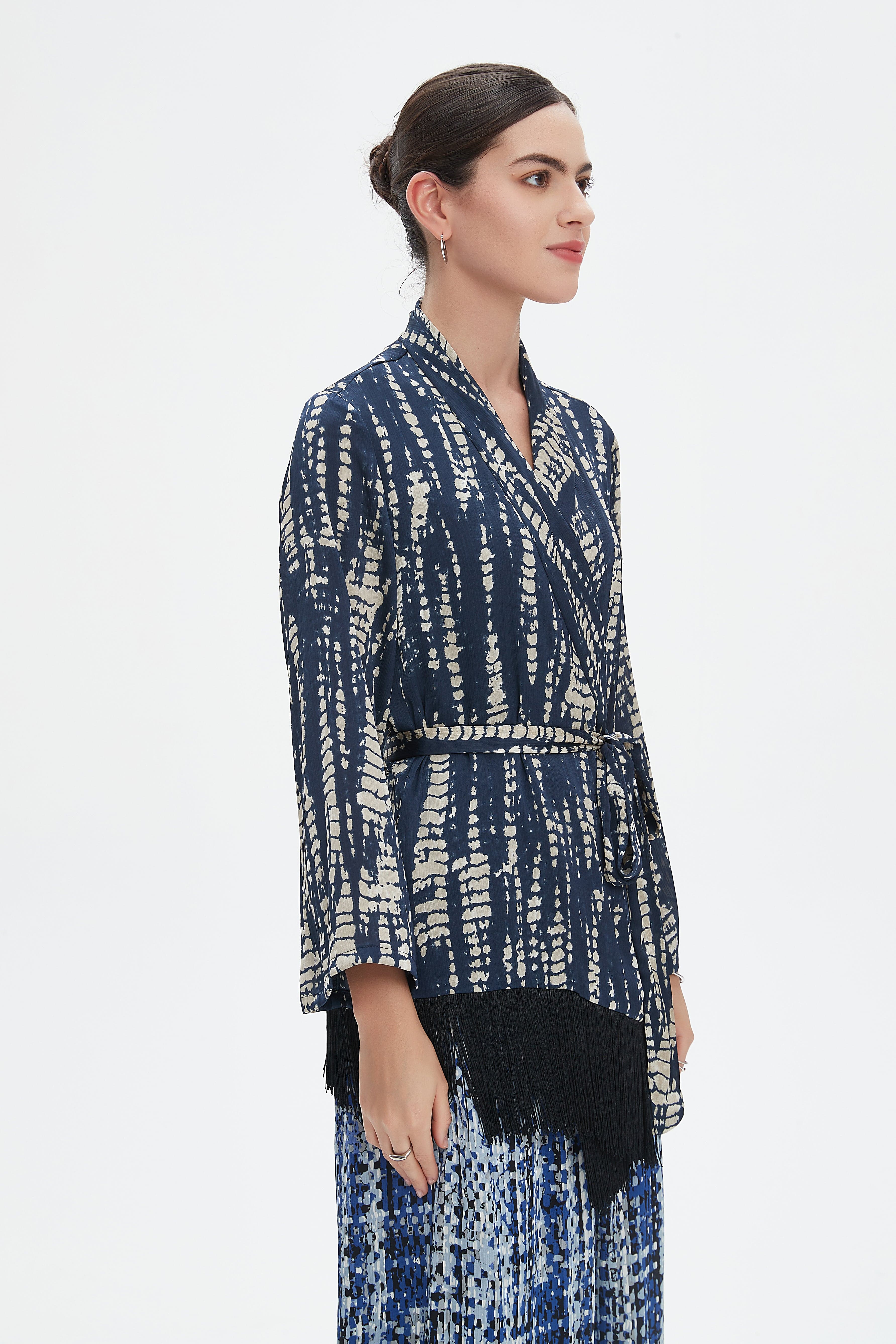 نتشي سترة منقوشة كم طويل برباط نسائي