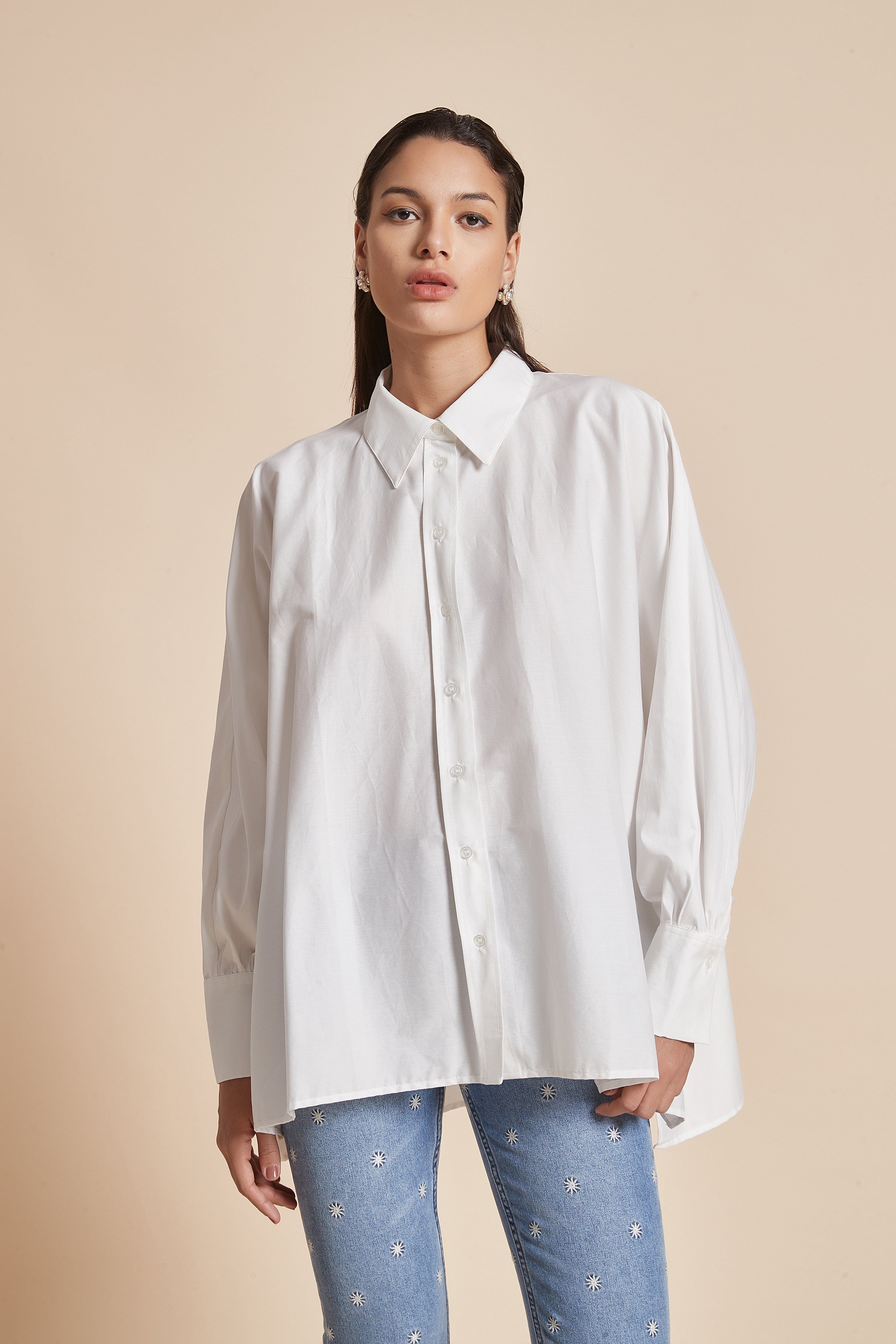 يولا بلوزة نسائية بكم طويل وياقة قميص سادة مع أزرار أمامية