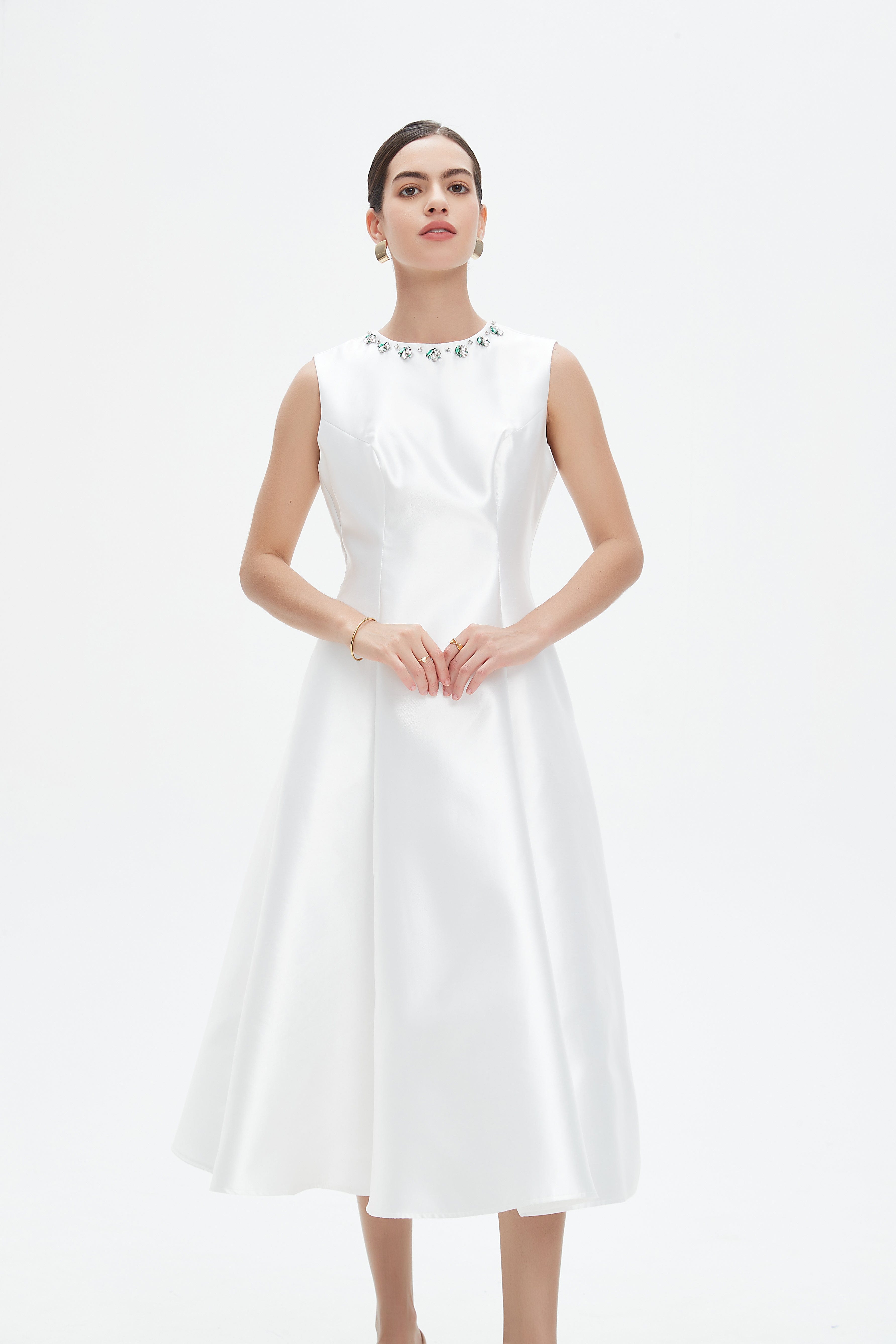 نتشي فستان ميدي سادة منفوش مزين بستراس نسائي