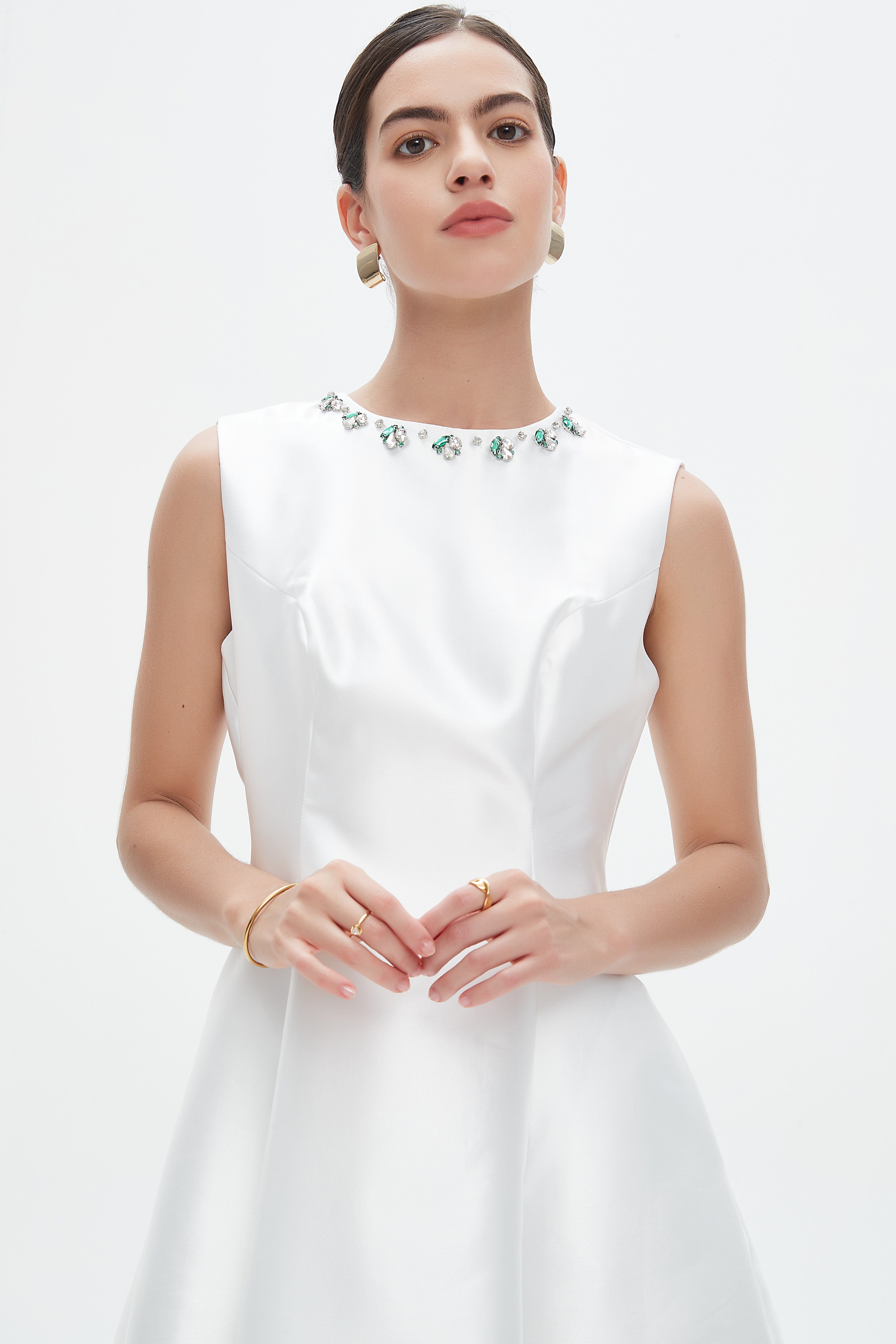 نتشي فستان ميدي سادة منفوش مزين بستراس نسائي