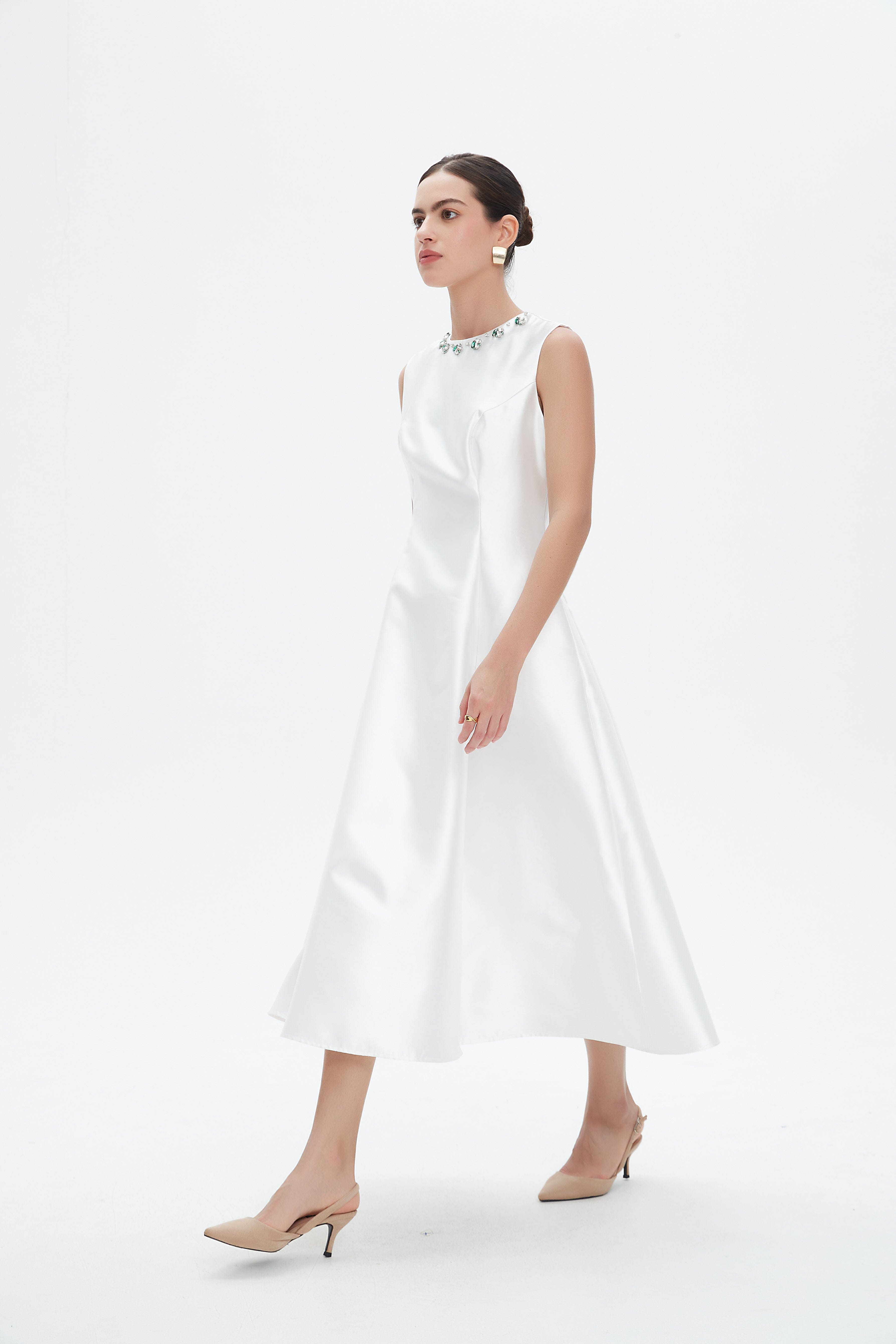 نتشي فستان ميدي سادة منفوش مزين بستراس نسائي