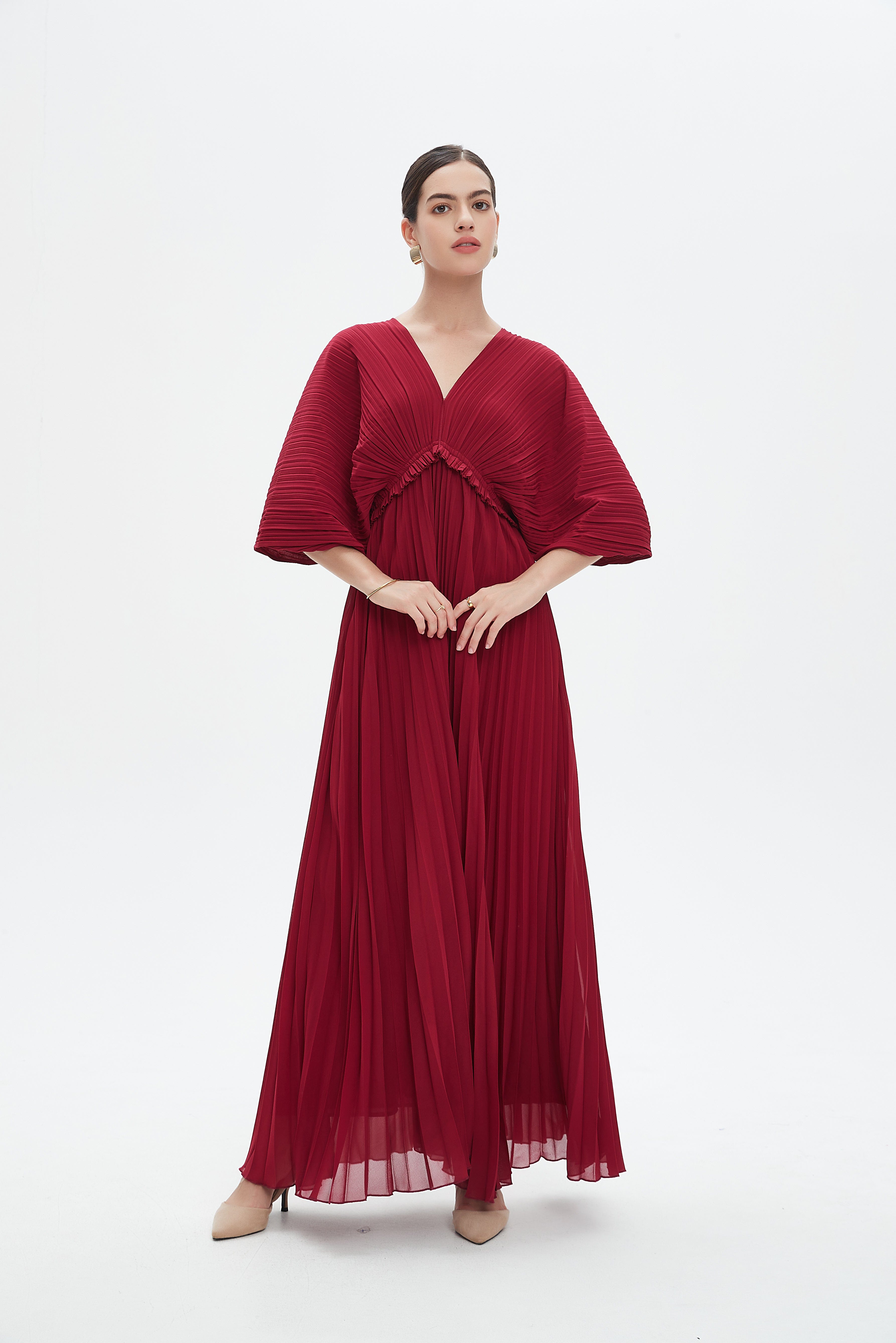 نتشي فستان ماكسي بأكمام فراشة مخصر نسائي