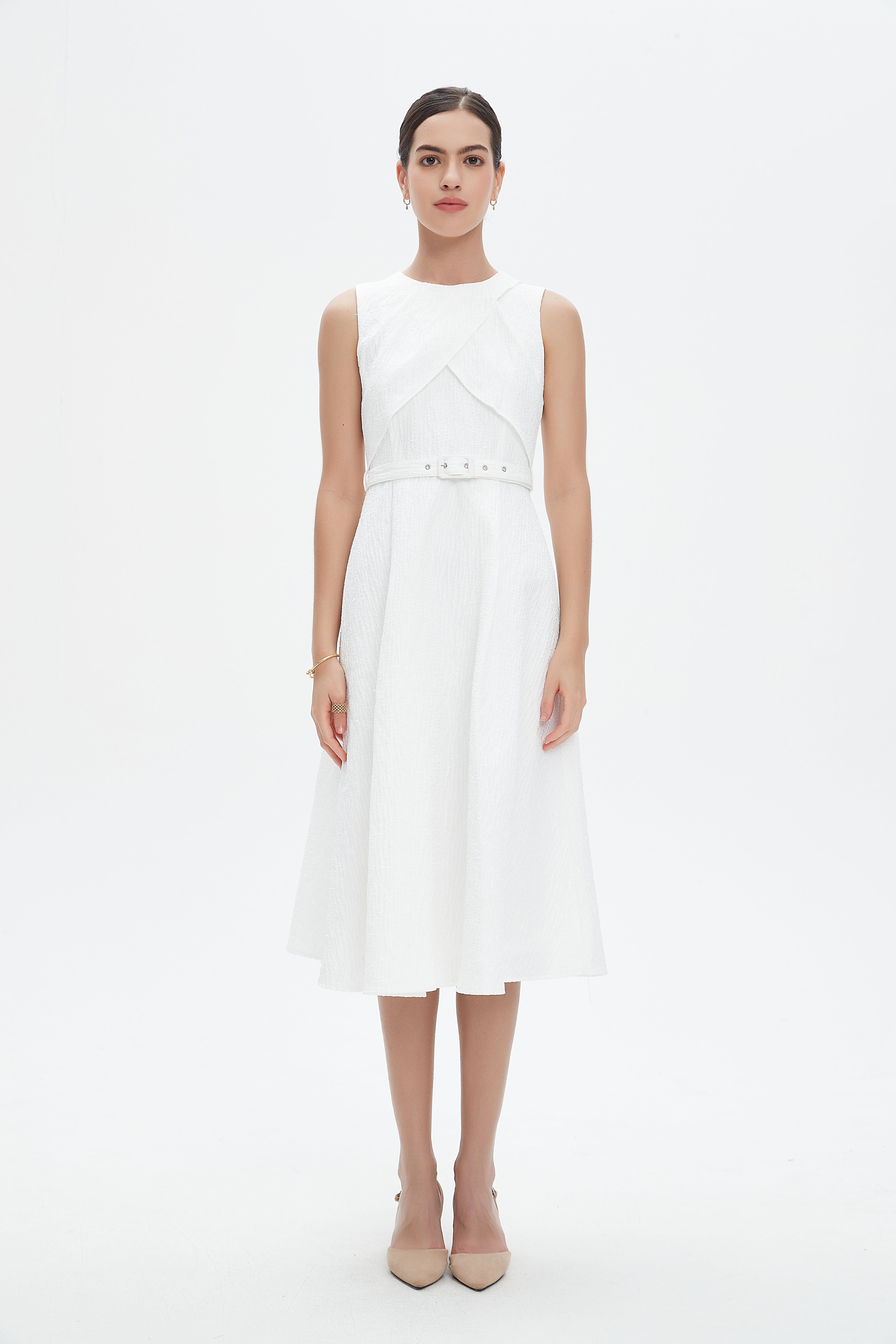 نتشي فستان ميدي مخصر كت برباط على الخصر نسائي