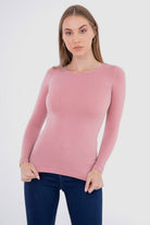 كارينا بلوزة سادة كم طويل من الميكروفايبر برقبة دائرية نسائي