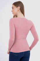 كارينا بلوزة سادة كم طويل من الميكروفايبر برقبة دائرية نسائي