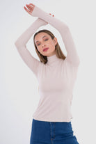 كارينا بلوزه ضيقة طويلة الأكمام بياقة عالية