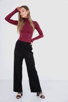 كارينا بلوزة سادة كم طويل من المايكروفايبر بياقة عالية نسائي