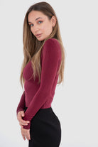 كارينا بلوزة سادة كم طويل من المايكروفايبر بياقة عالية نسائي