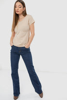 كارينا بلوزة سادة نص كم بياقة مستديرة