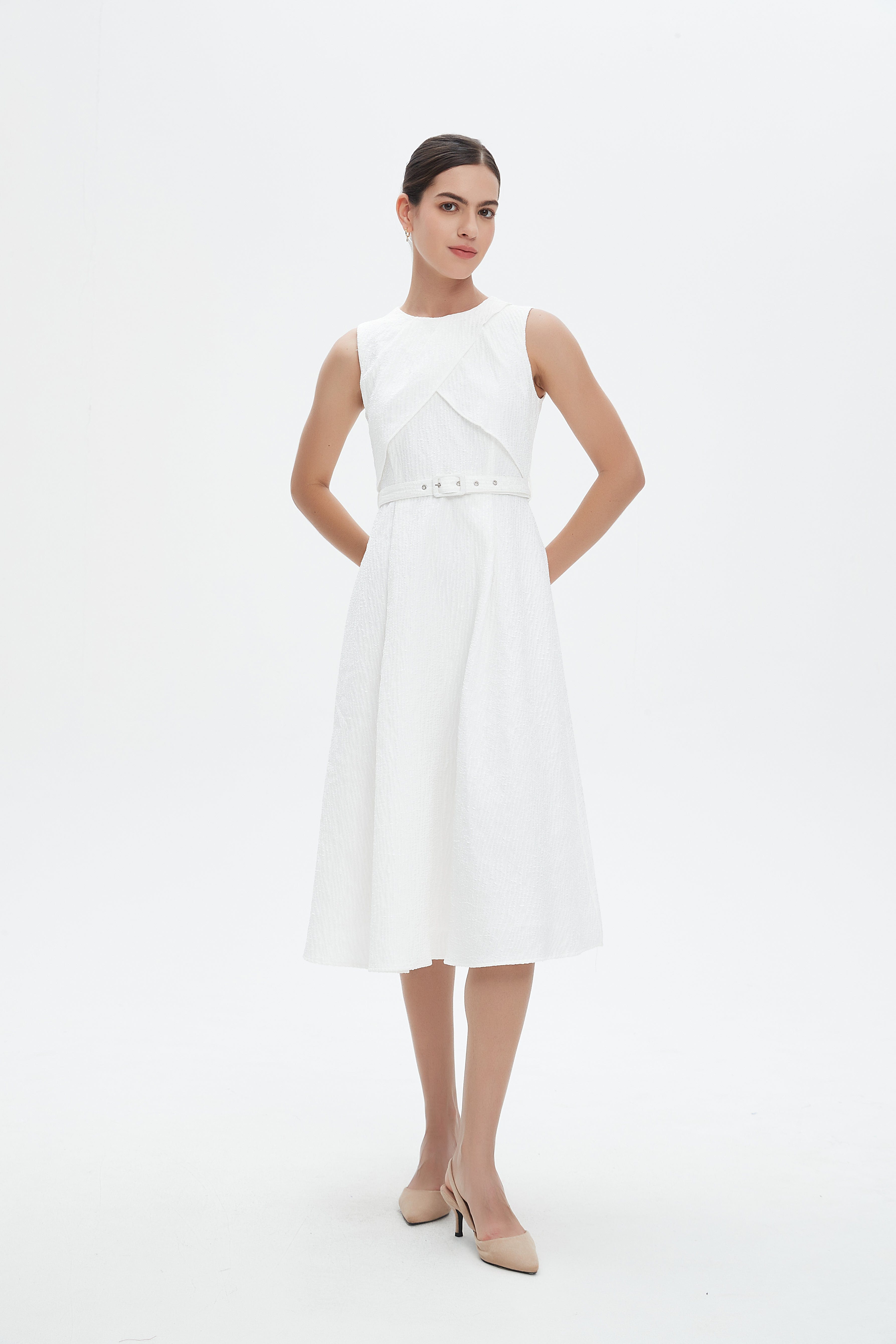 نتشي فستان ميدي مخصر كت برباط على الخصر نسائي