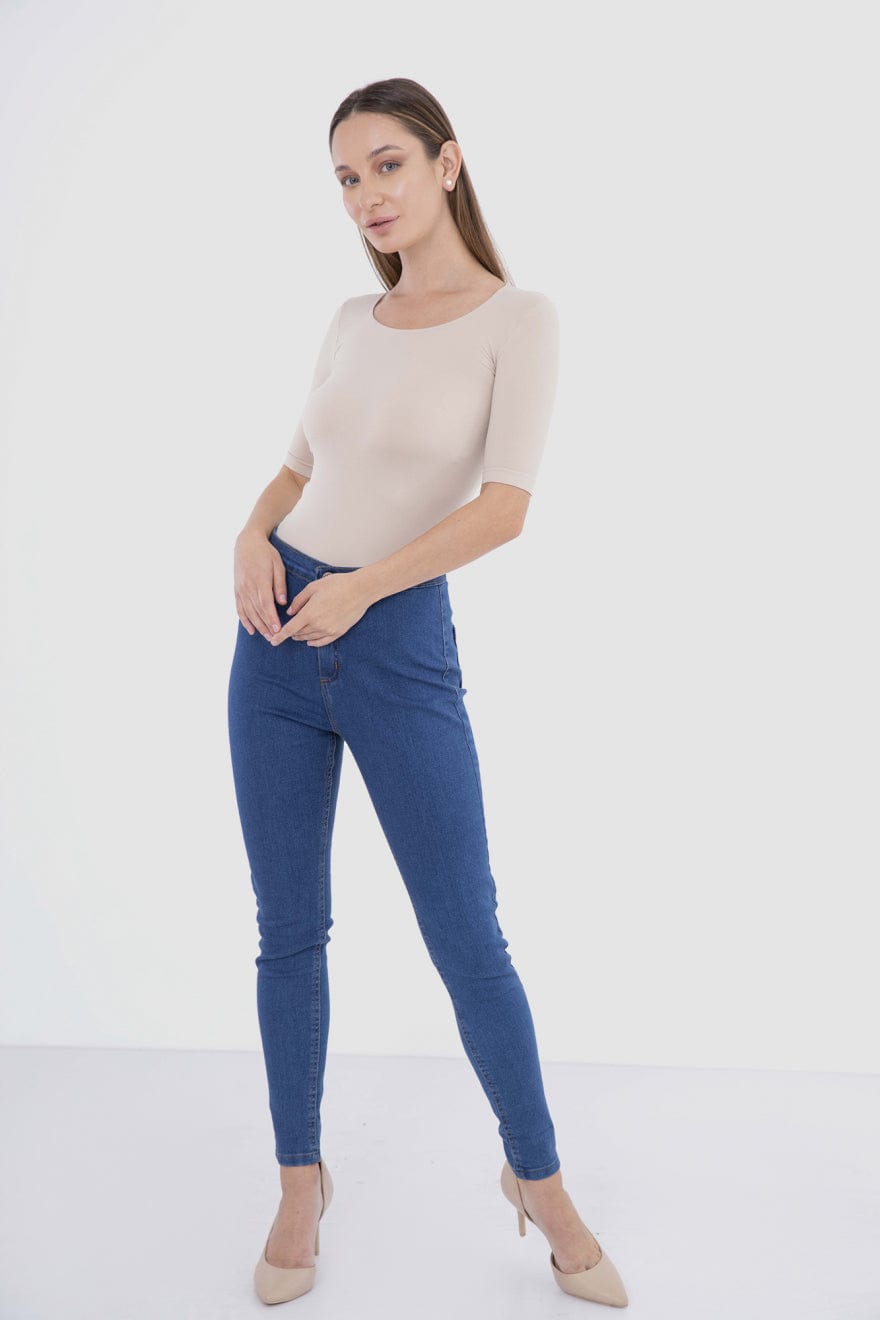 كارينا بلوزة سادة كم قصير مايكروفايبر بياقة دائرية