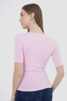 كارينا بلوزة سادة كم قصير مايكروفايبر بياقة دائرية