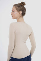 كارينا بلوزة سادة كم طويل من الميكروفايبر برقبة دائرية نسائي