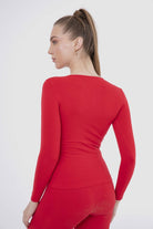 كارينا بلوزة سادة كم طويل من الميكروفايبر برقبة دائرية نسائي