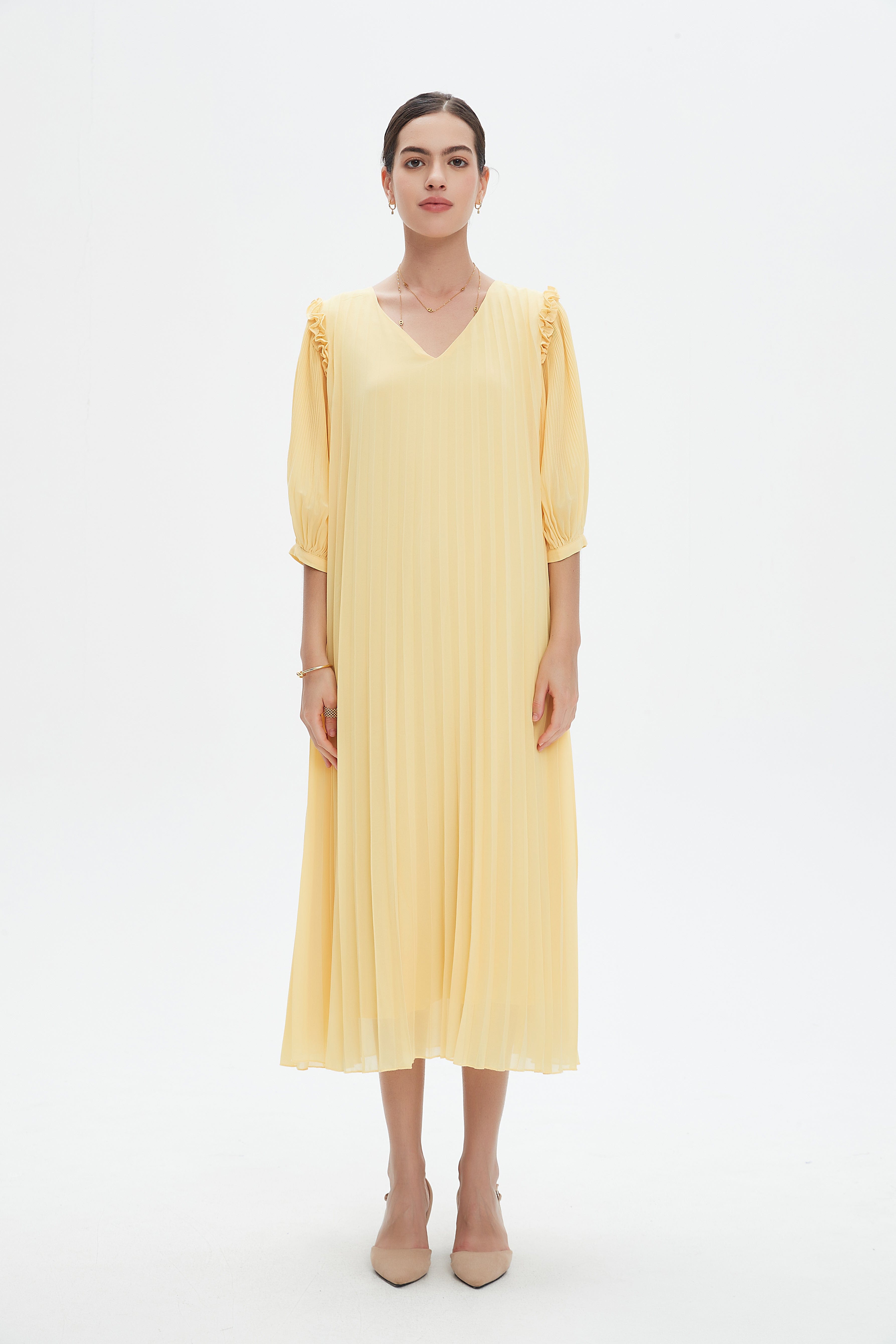 نتشي فستان ميدي 3/4 كم بليسيه نسائي