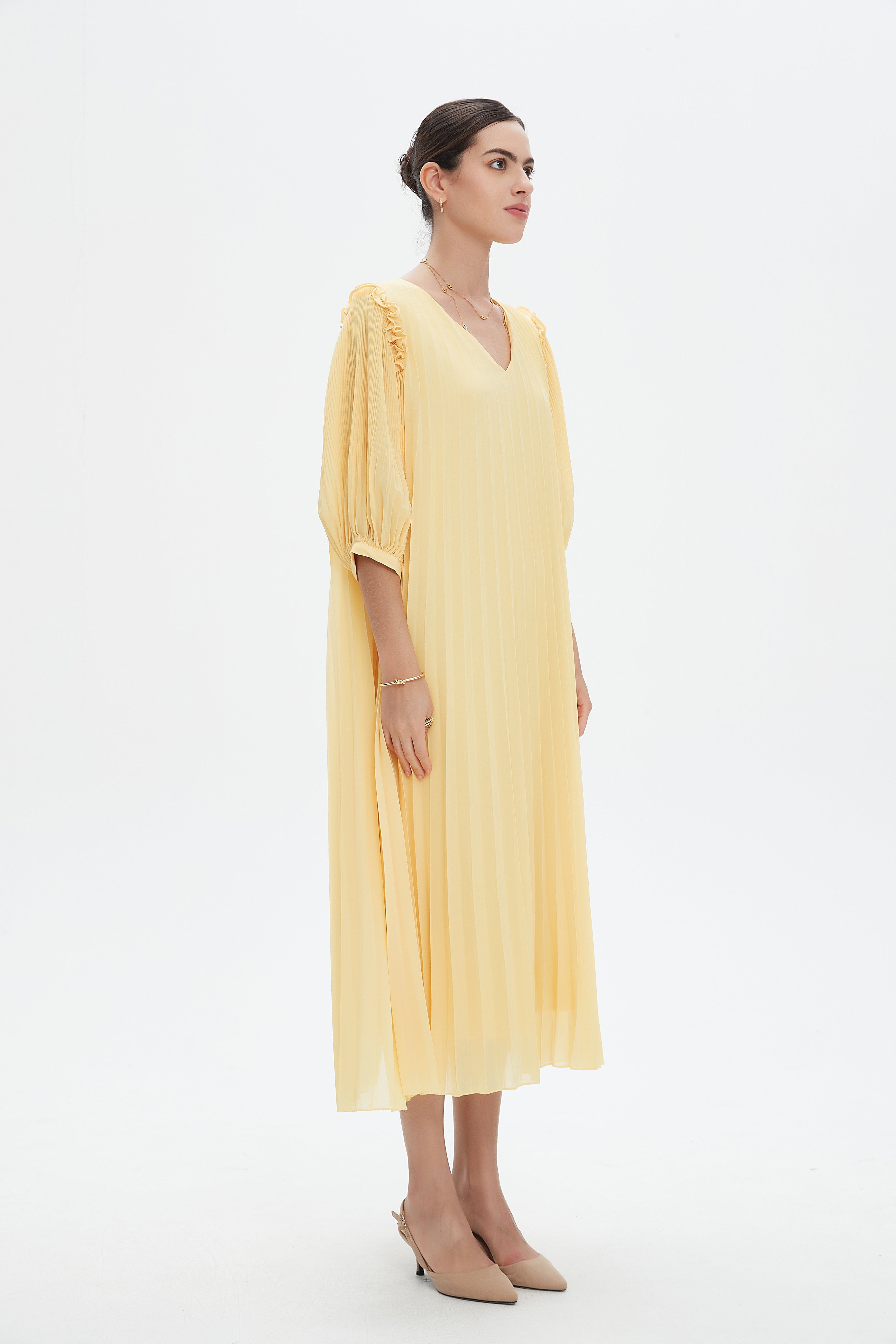 نتشي فستان ميدي 3/4 كم بليسيه نسائي