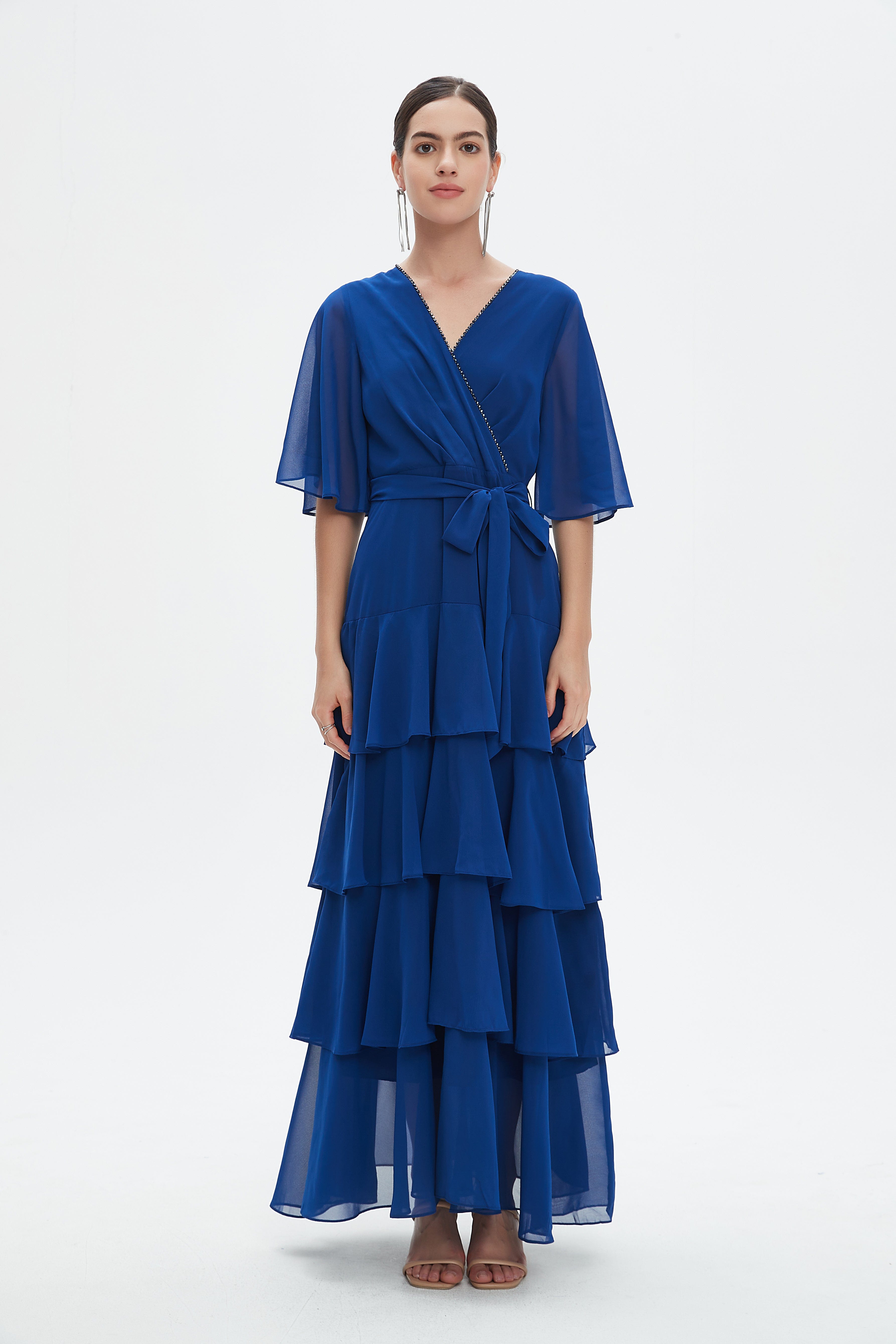 نتشي فستان ماكسي بأكمام فراشة سادة بكسرات نسائي