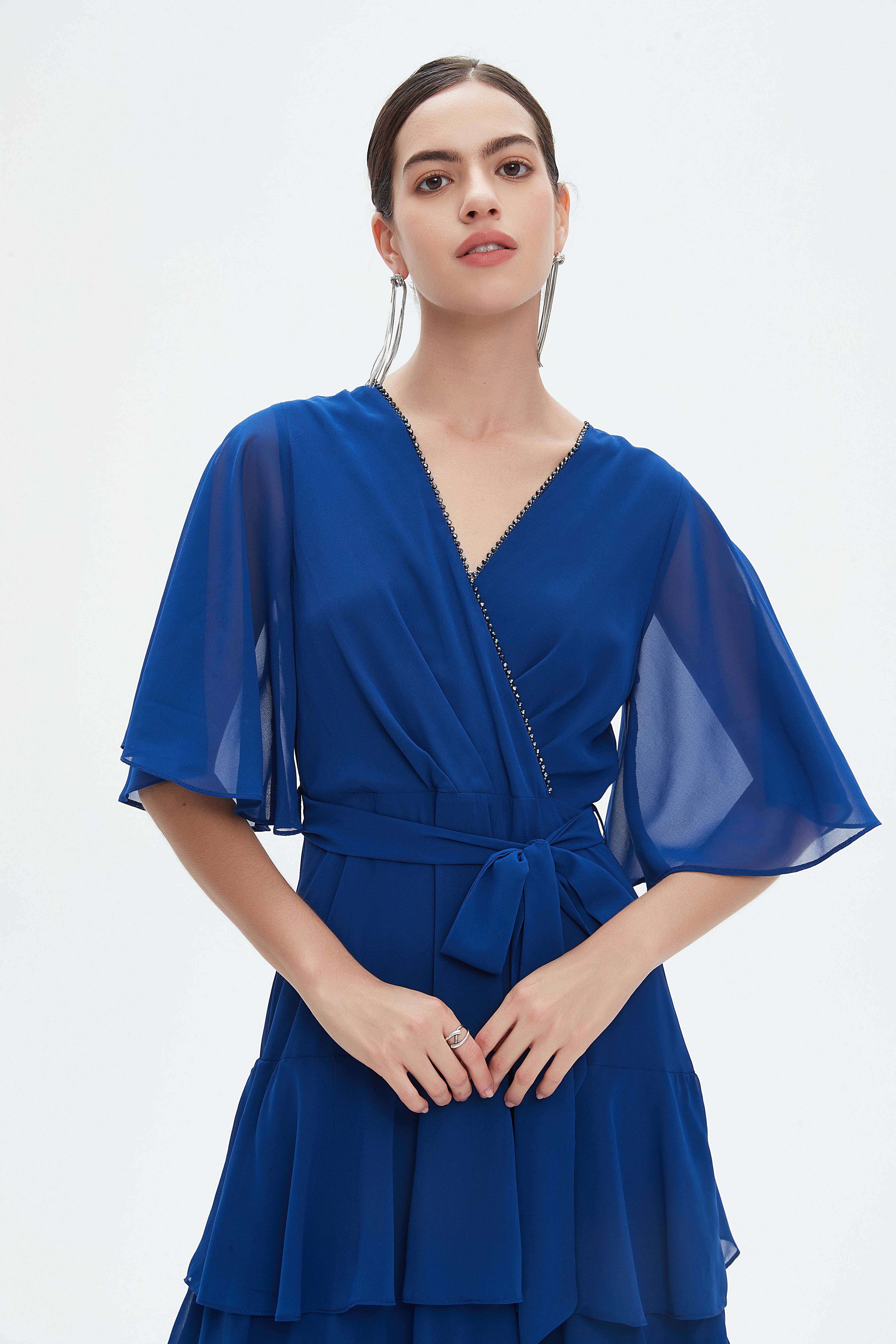 نتشي فستان ماكسي بأكمام فراشة سادة بكسرات نسائي