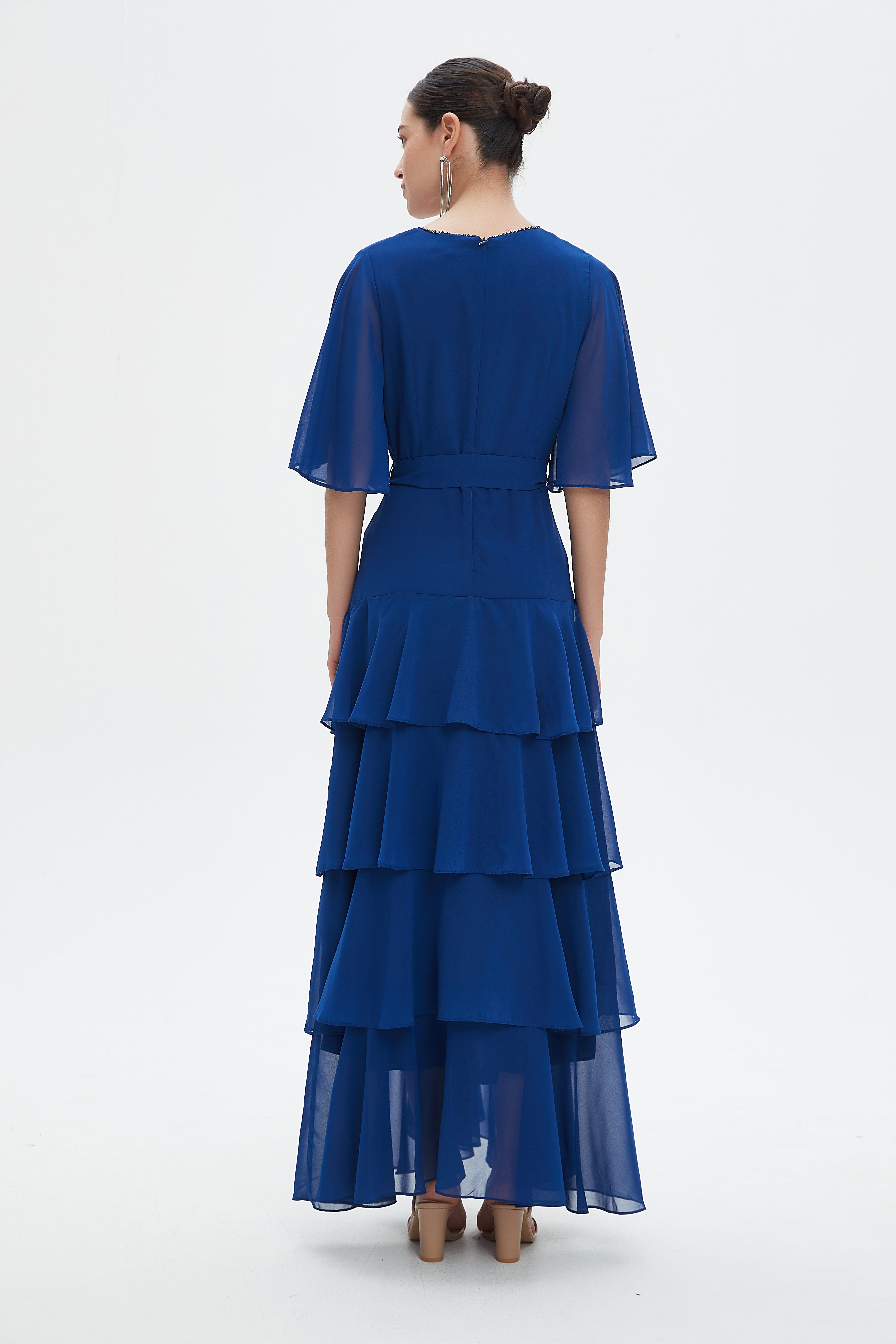 نتشي فستان ماكسي بأكمام فراشة سادة بكسرات نسائي