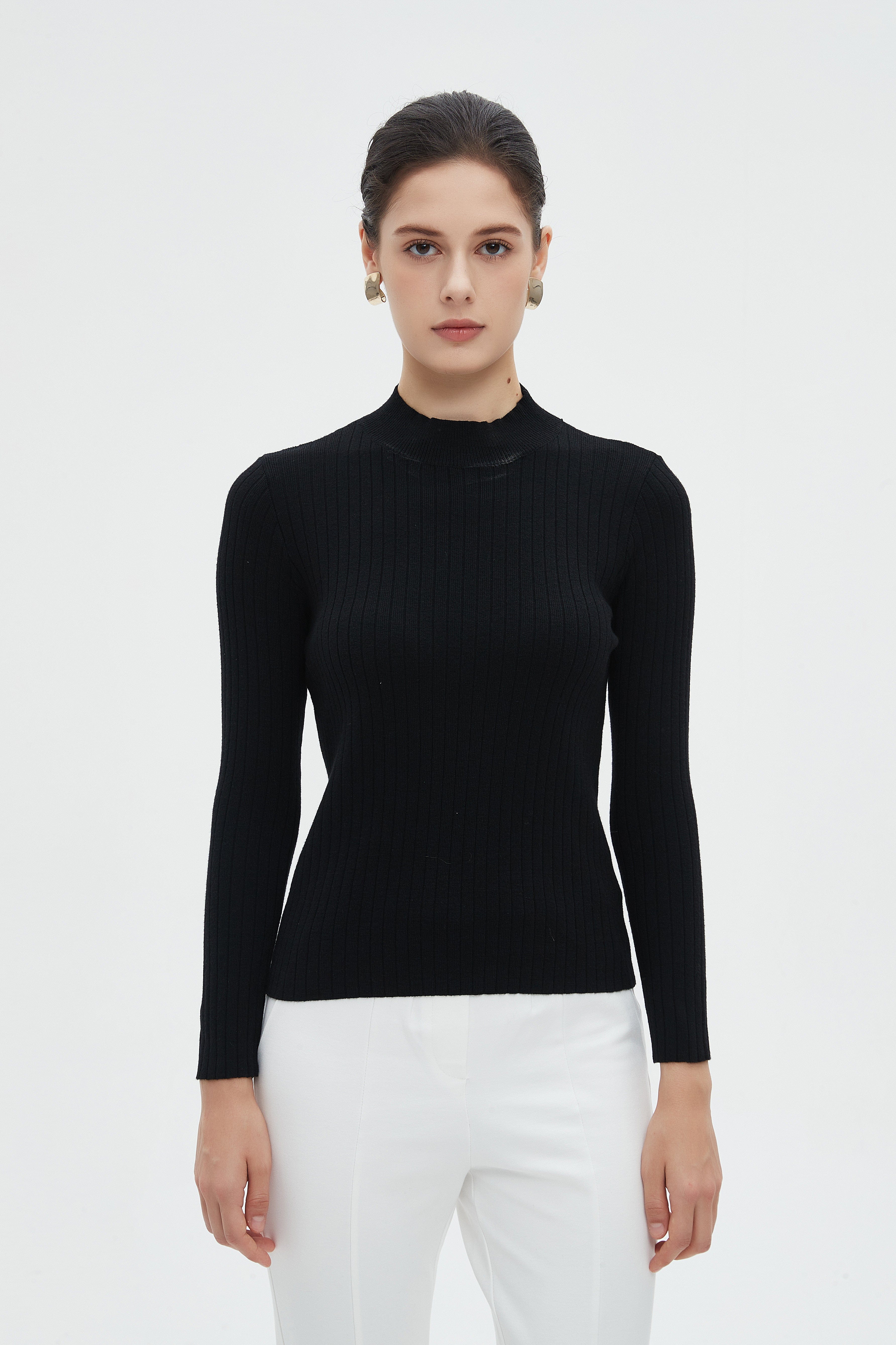 ميكا بلوزة نسائية شتوية بأكمام طويلة سادة