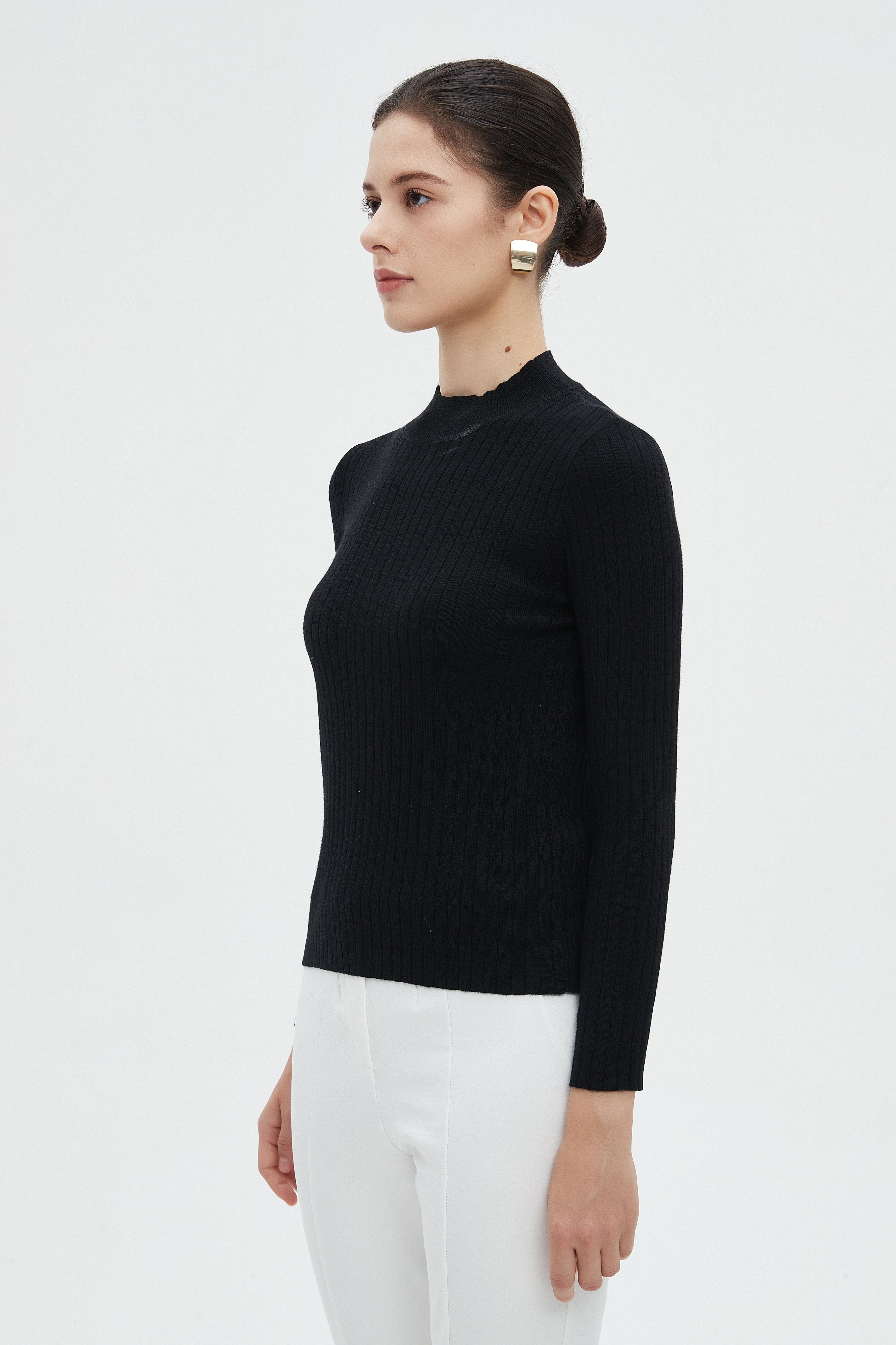 ميكا بلوزة نسائية شتوية بأكمام طويلة سادة