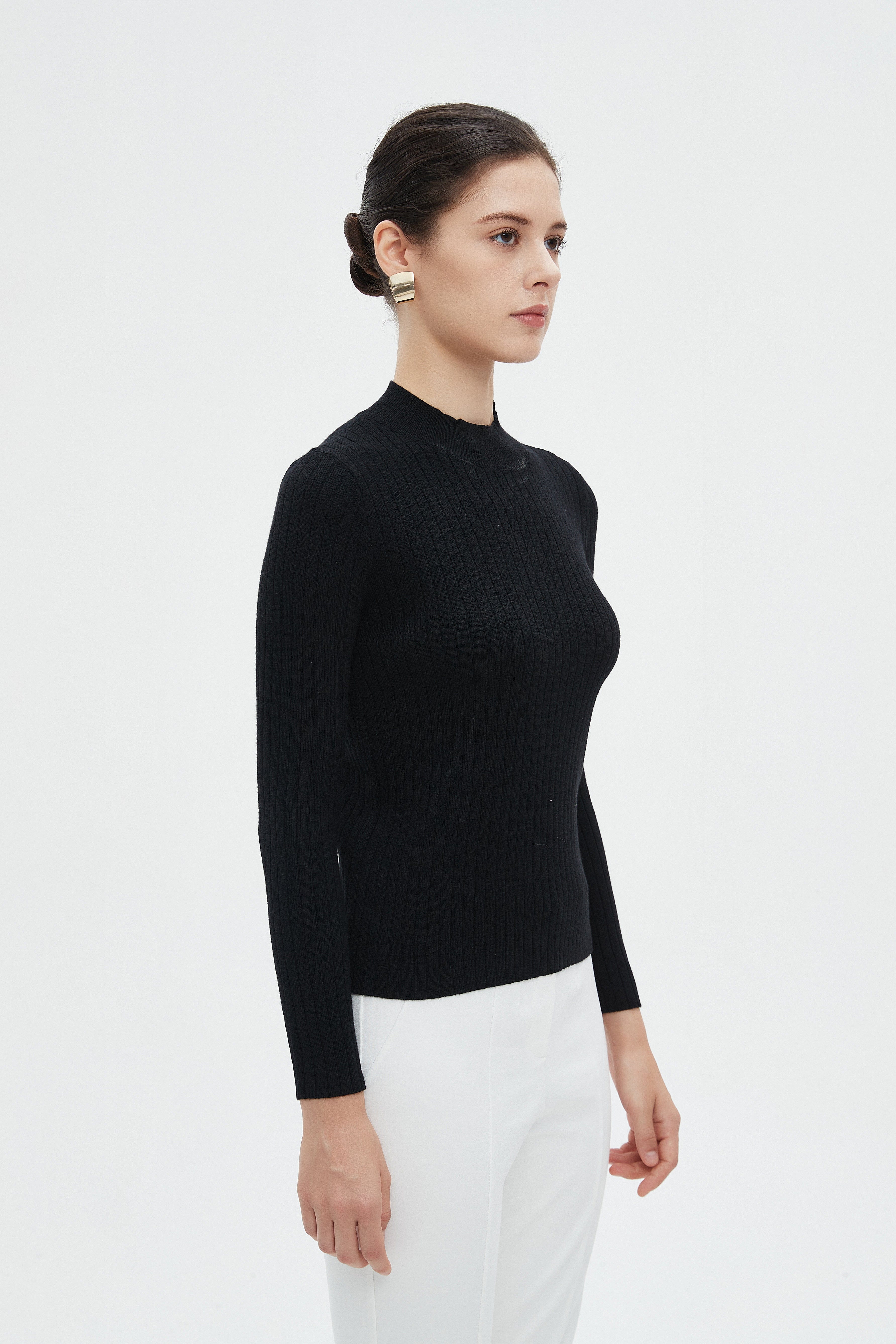 ميكا بلوزة نسائية شتوية بأكمام طويلة سادة