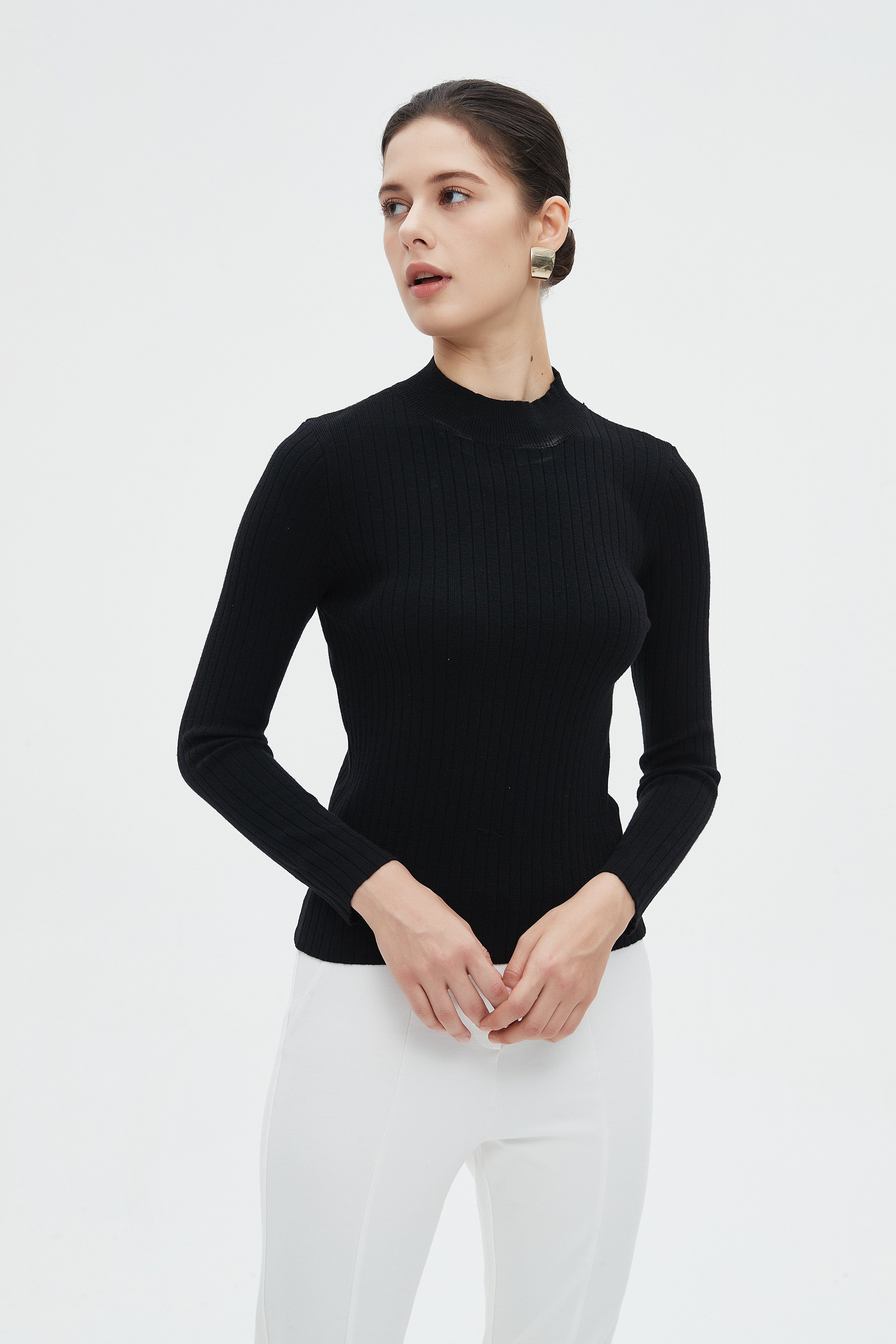 ميكا بلوزة نسائية شتوية بأكمام طويلة سادة