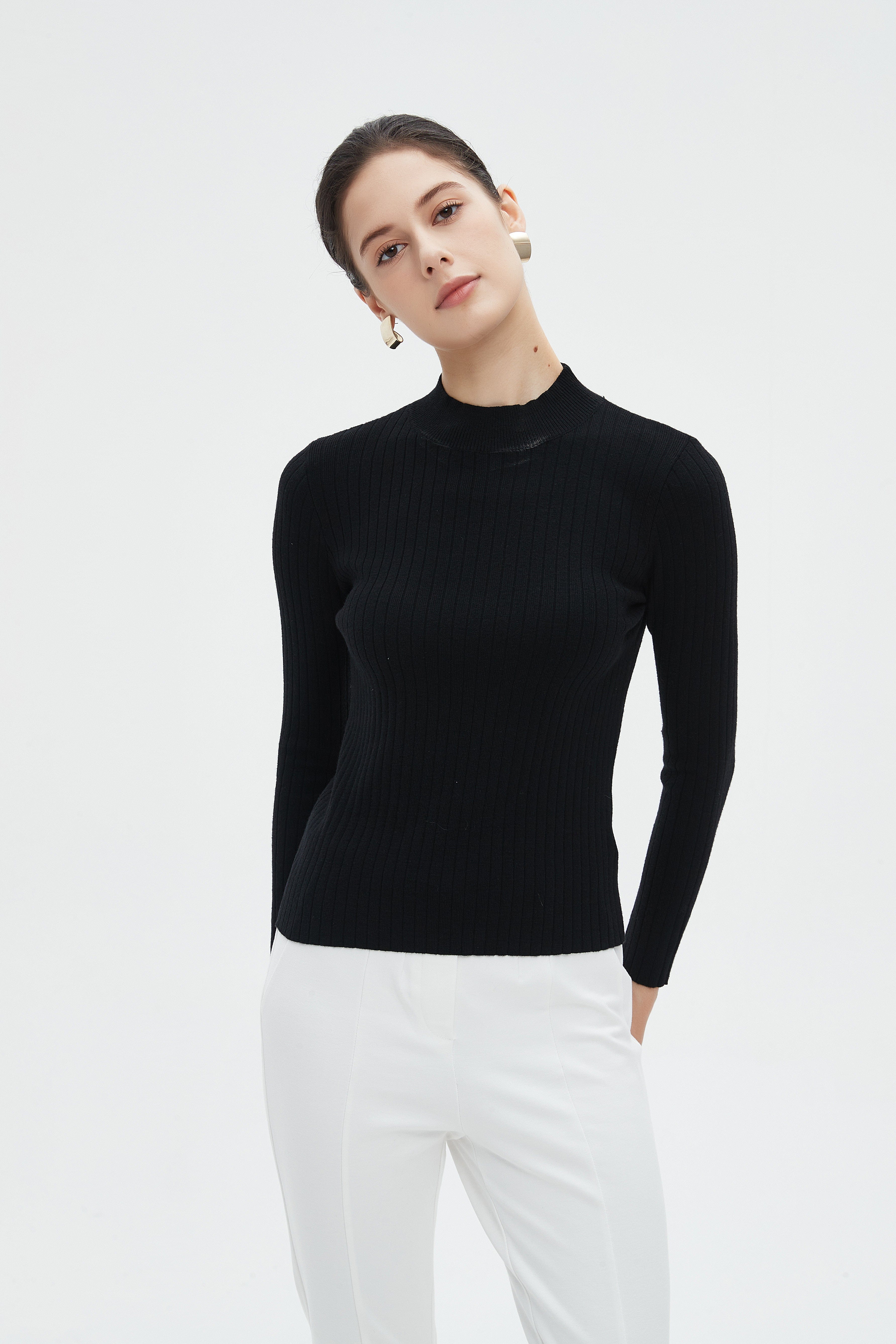 ميكا بلوزة نسائية شتوية بأكمام طويلة سادة