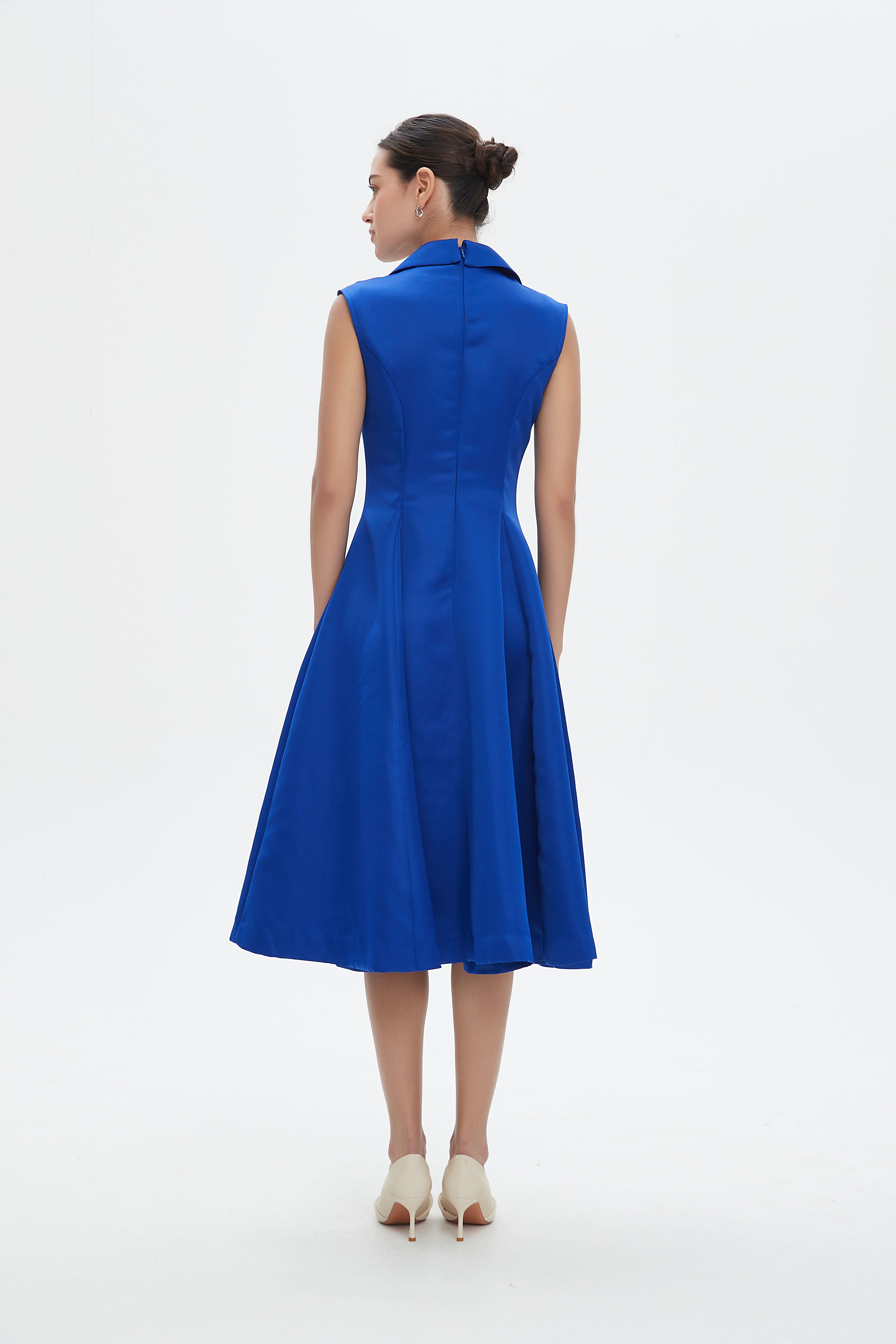 نتشي فستان ميدي بلا أكمام كت بأزرار أمامية نسائي