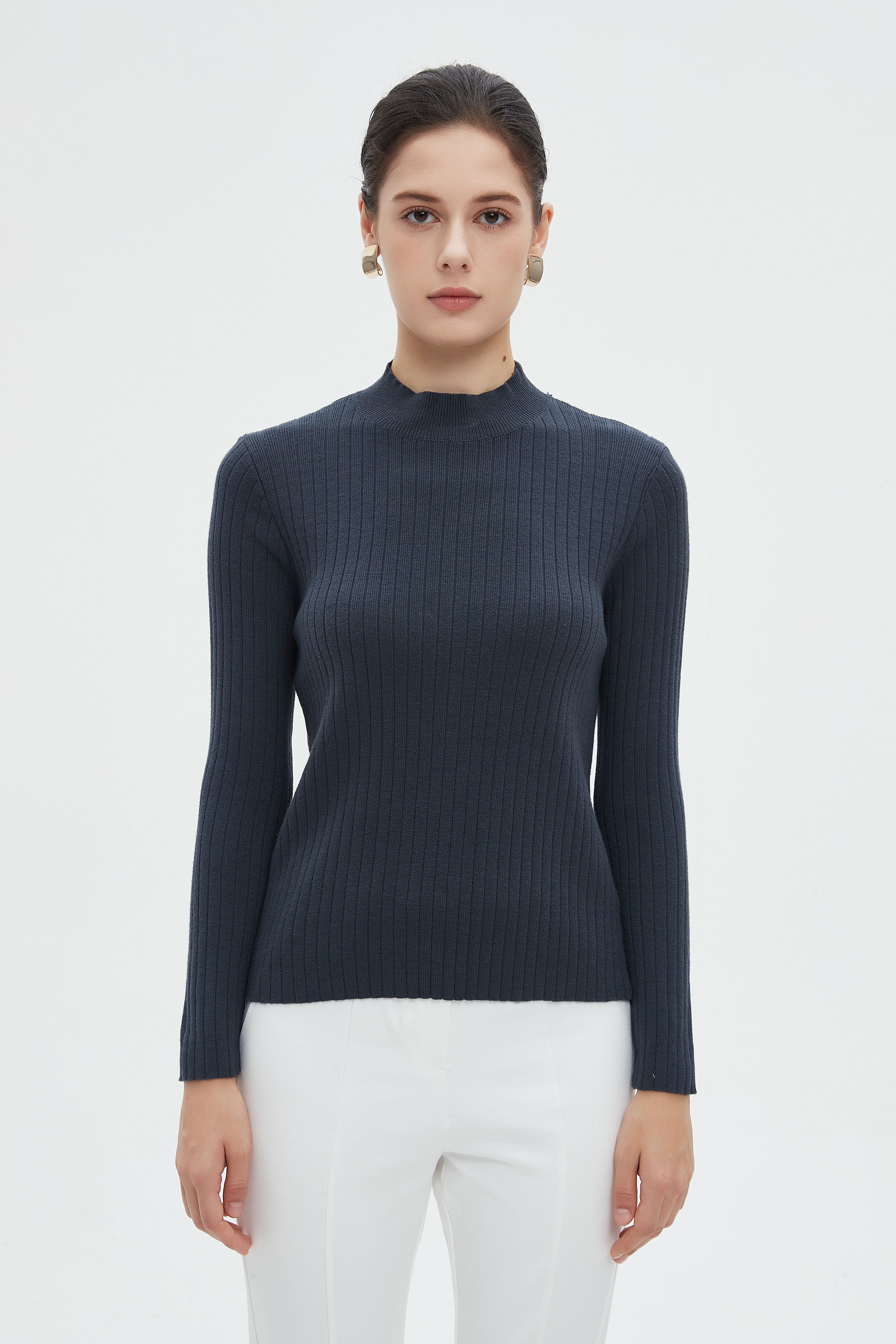 ميكا بلوزة نسائية شتوية بأكمام طويلة سادة