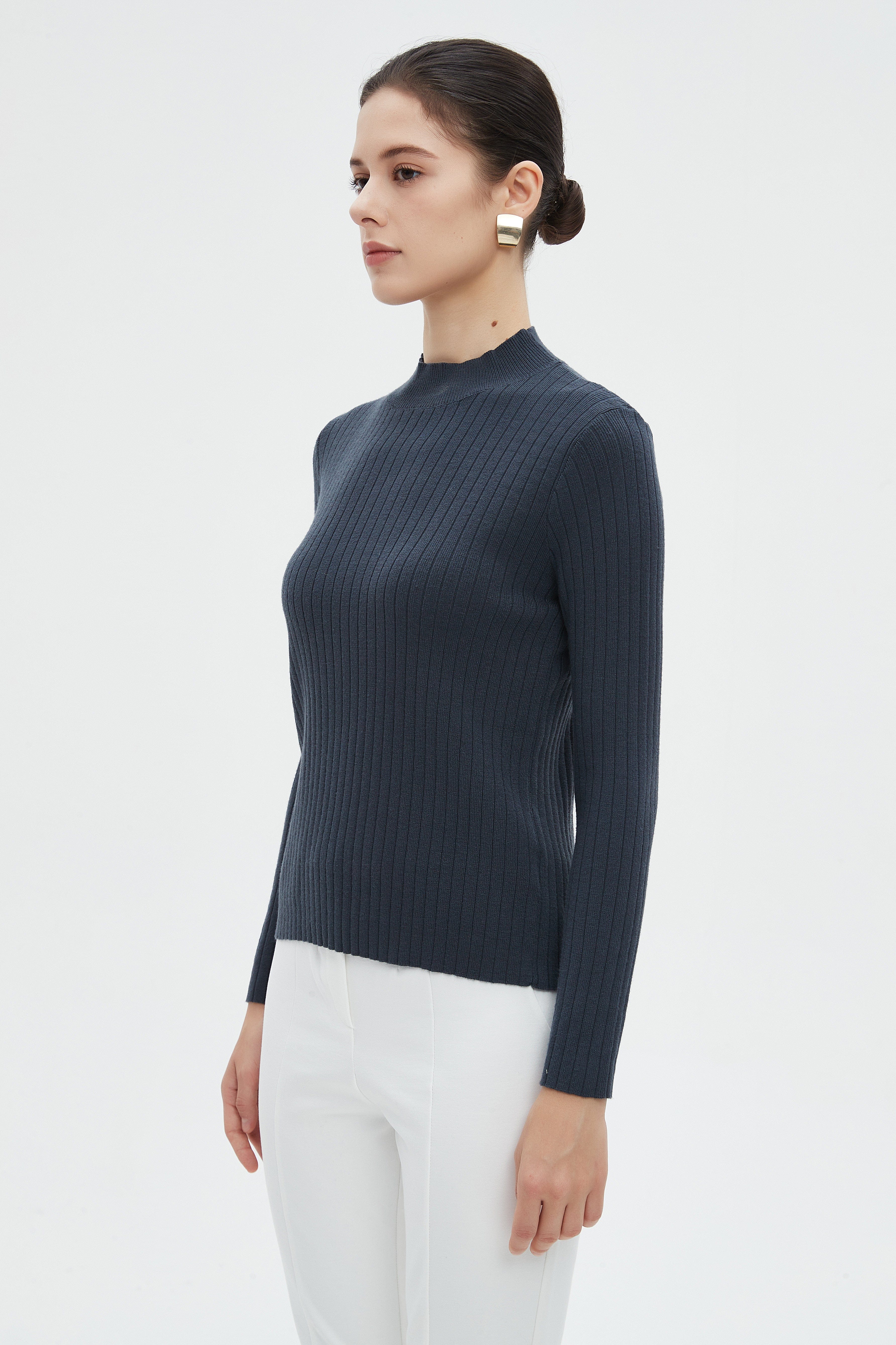 ميكا بلوزة نسائية شتوية بأكمام طويلة سادة