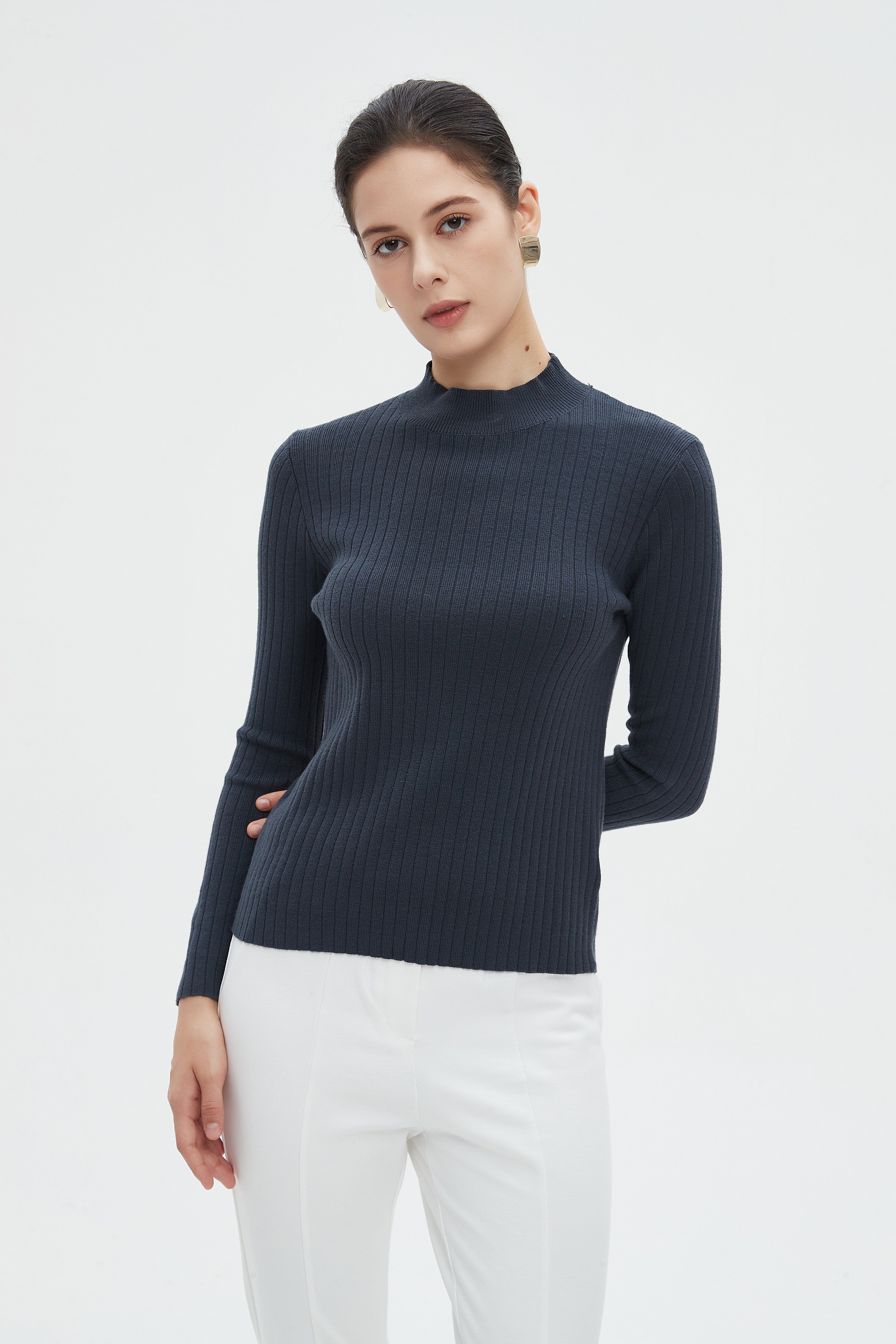 ميكا بلوزة نسائية شتوية بأكمام طويلة سادة