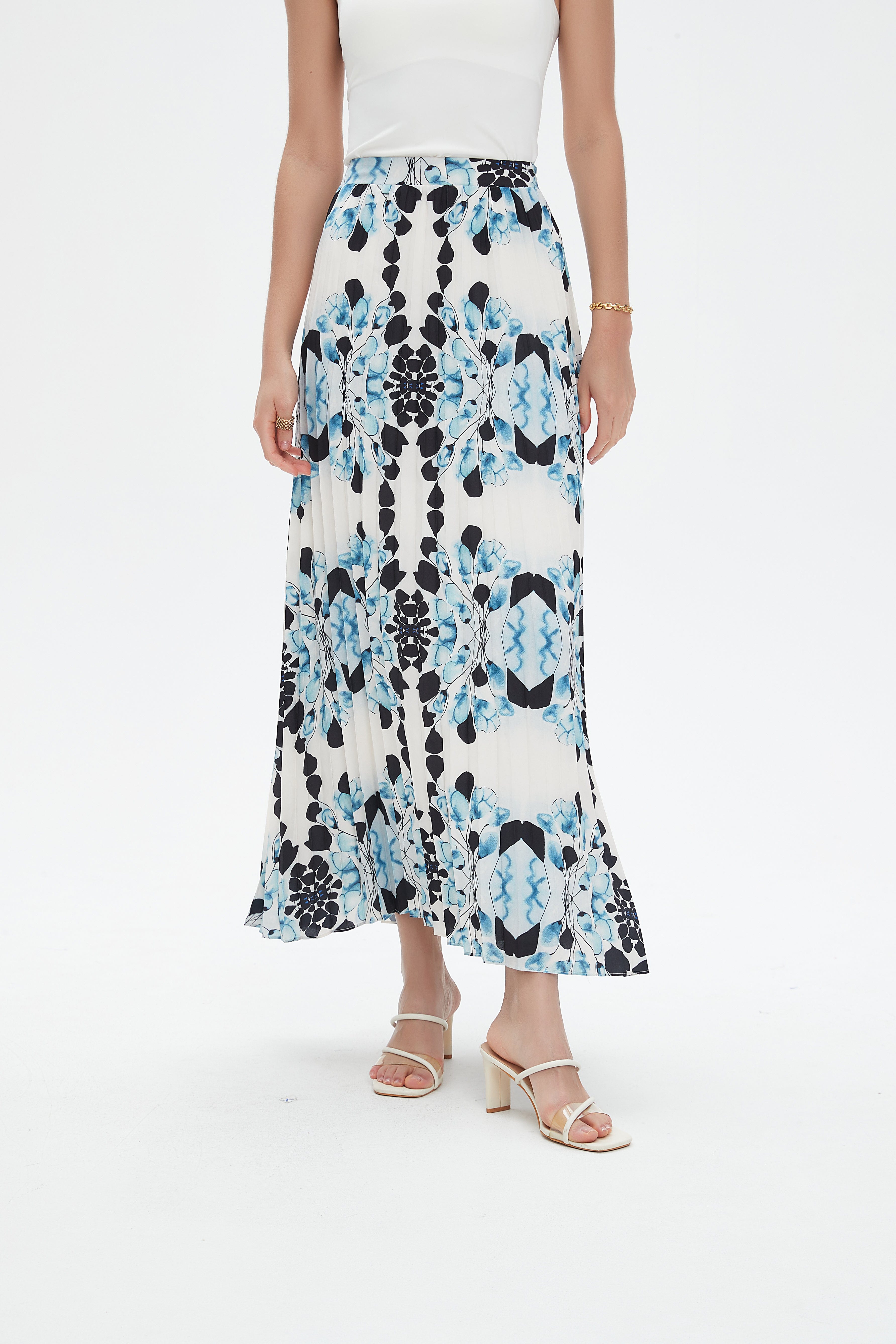 نتشي تنورة طويلة بليسيه موردة نسائي