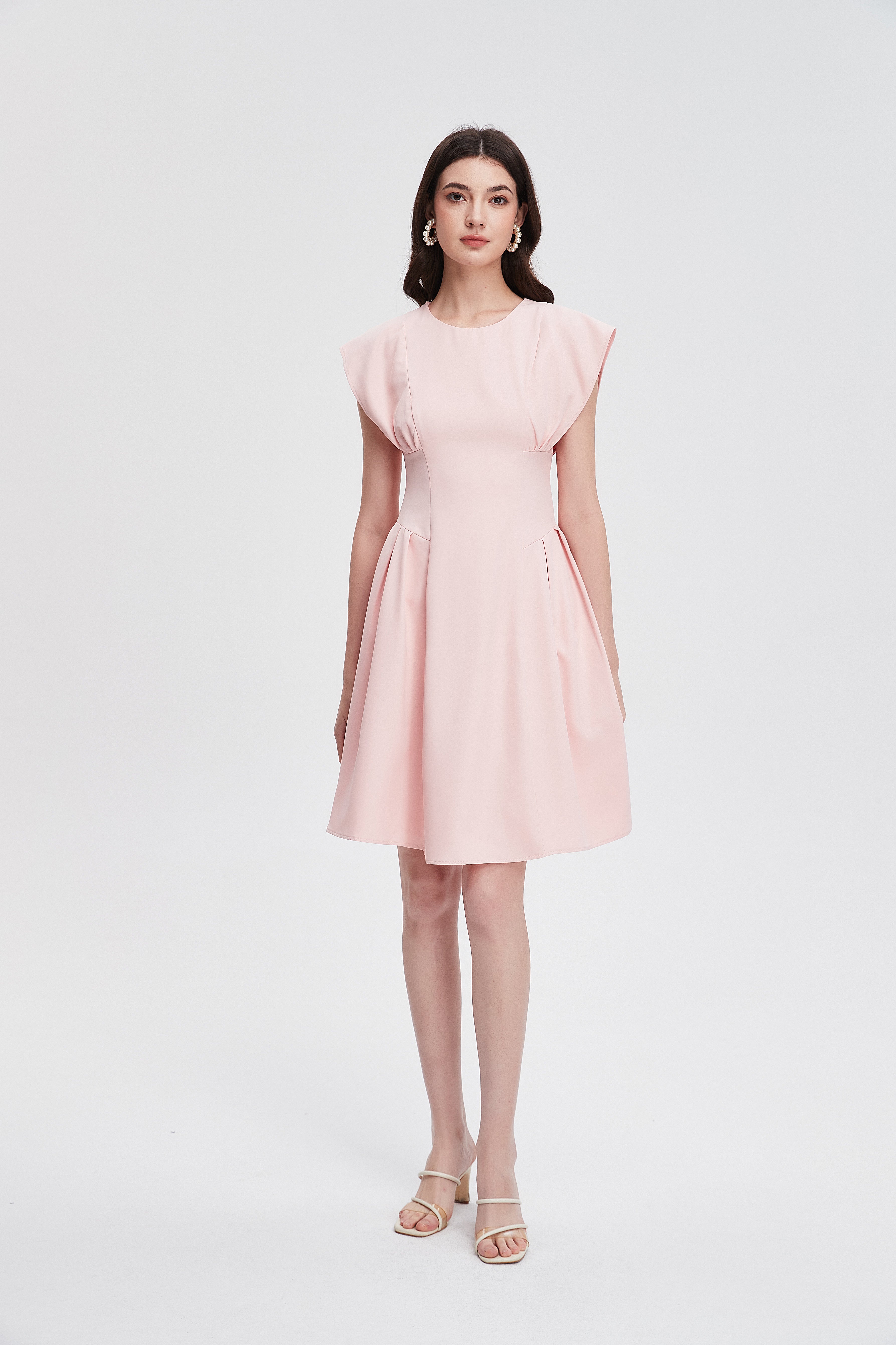 knee length dress pink Shop Pink Plain Knee-Length Puffed-Sleeve Dress - Casual