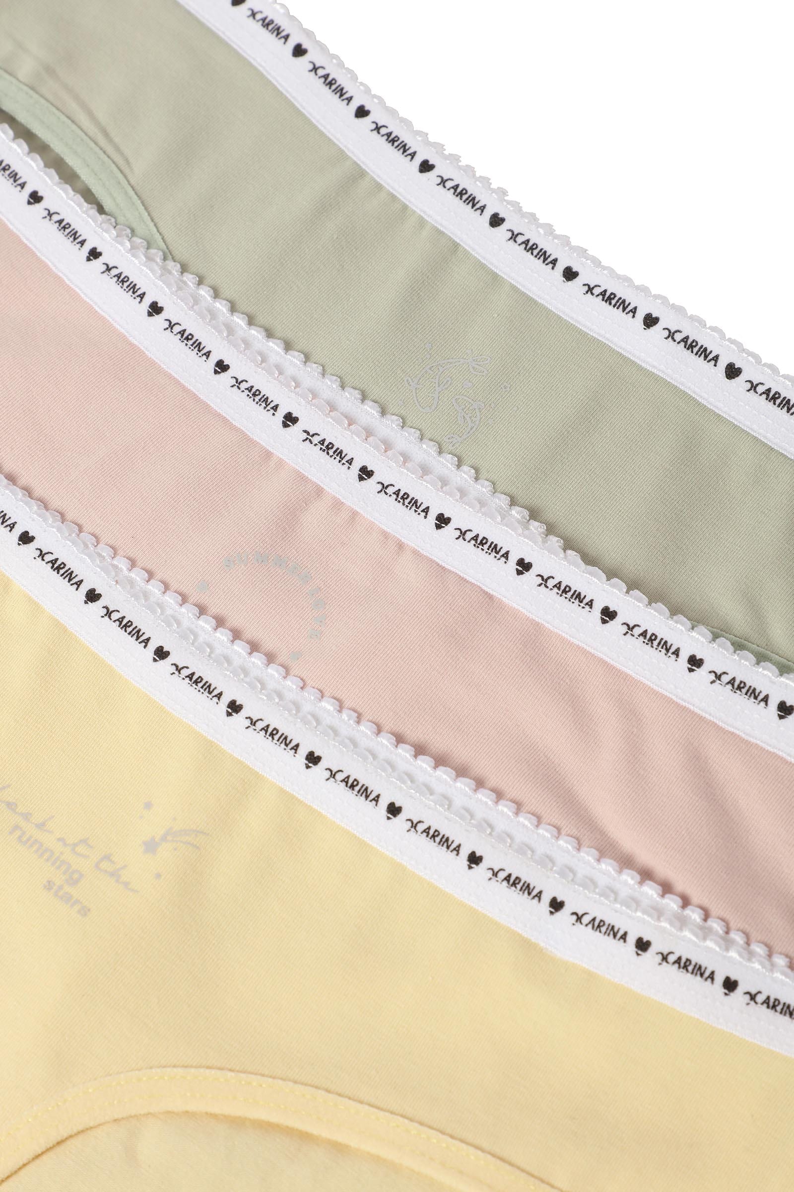 كارينا سراويل داخلي قطن نسائي سادة بحواف مطبوعة - 3 قطع