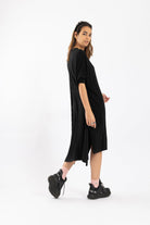 كارينا فستان أسود أوفر سايز سادة كم طويل نسائي أسود